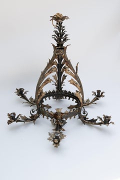 Late 19th Century French Leaf Motif Painted (non-electrified) Metal Chandelier