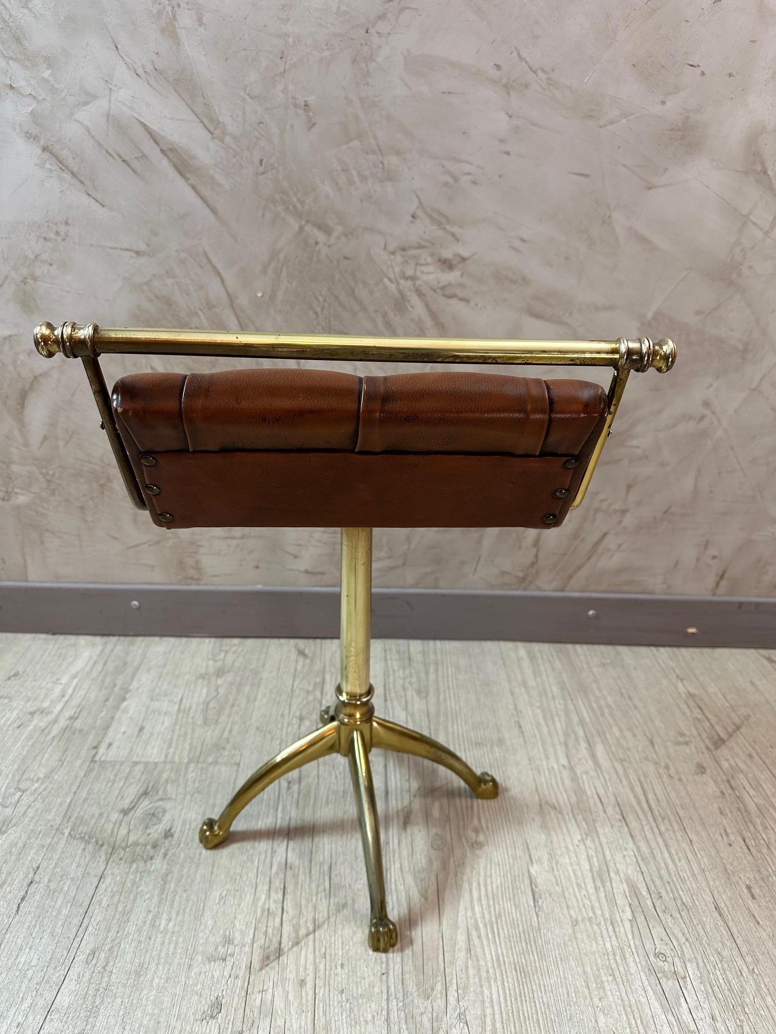Fine XIX secolo Sgabello da arpista francese della fine del XIX secolo in pelle e Brasse, 1890 in vendita