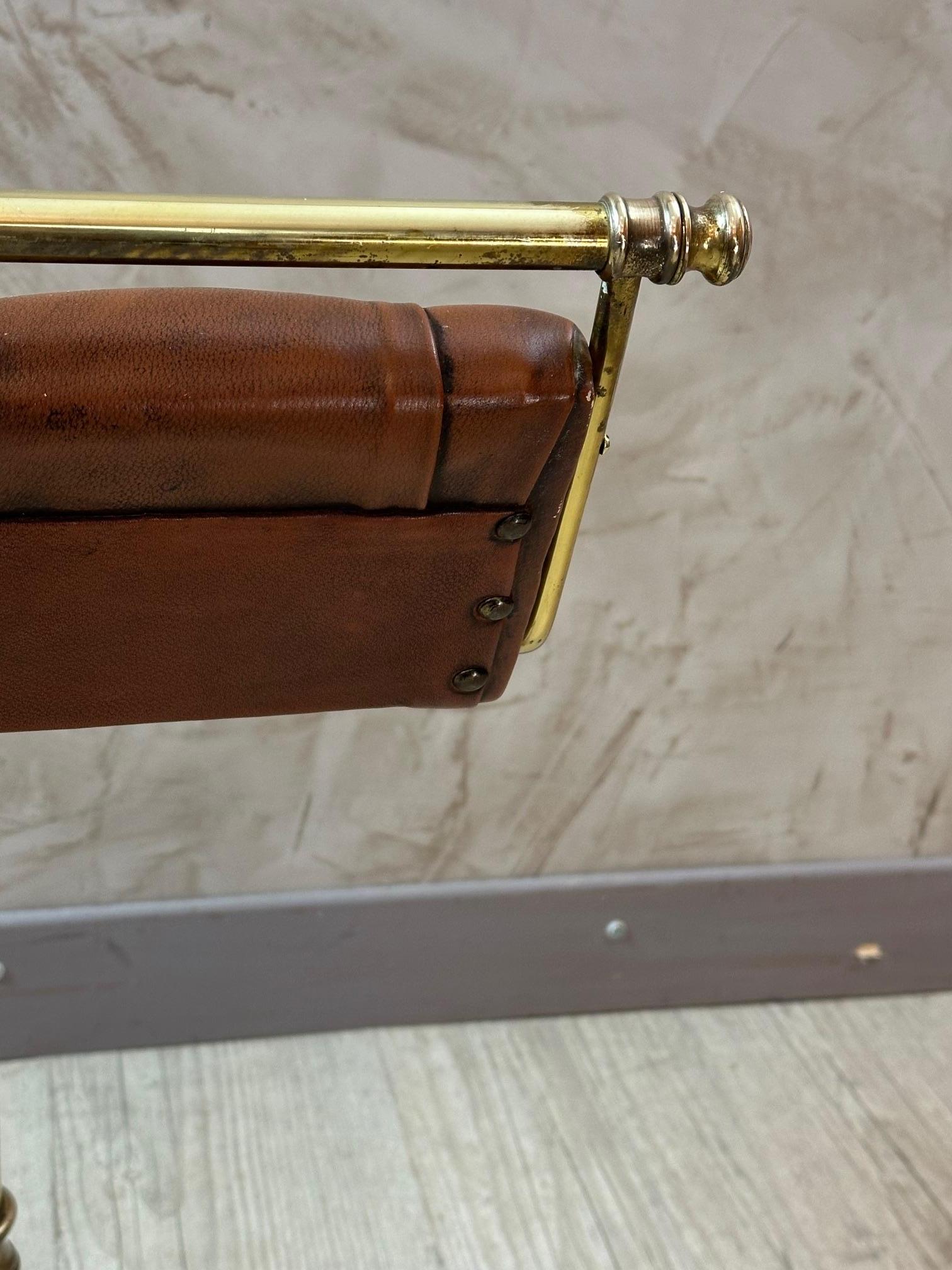 Ottone Sgabello da arpista francese della fine del XIX secolo in pelle e Brasse, 1890 in vendita