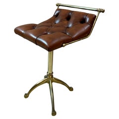 Late 19th century French Leather and Brasse Harpist Stool, 1890s