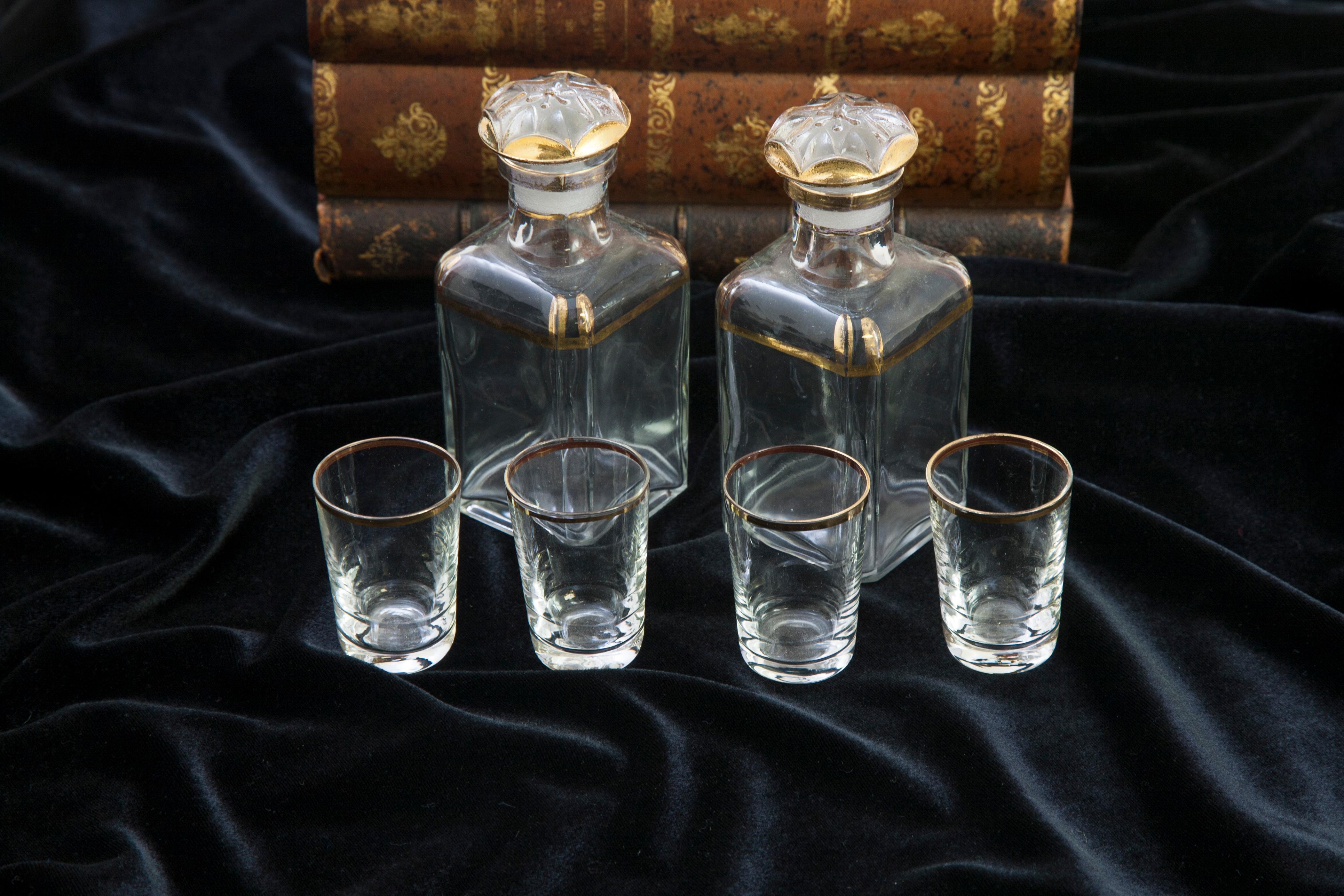 Boîte à livres en cuir français de la fin du XIXe siècle Tantalus avec service à liqueur en cristal 2