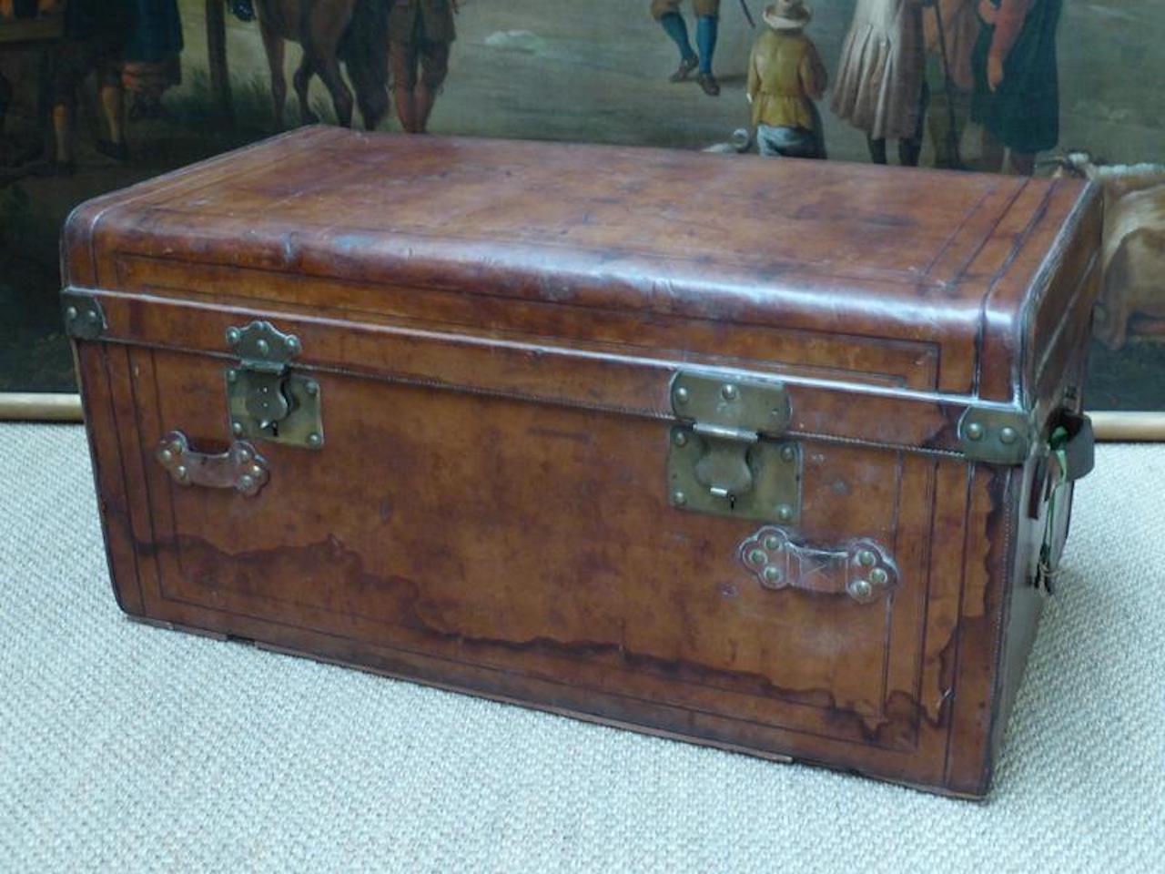 Late 19th Century French Leather Signed Trunk 1