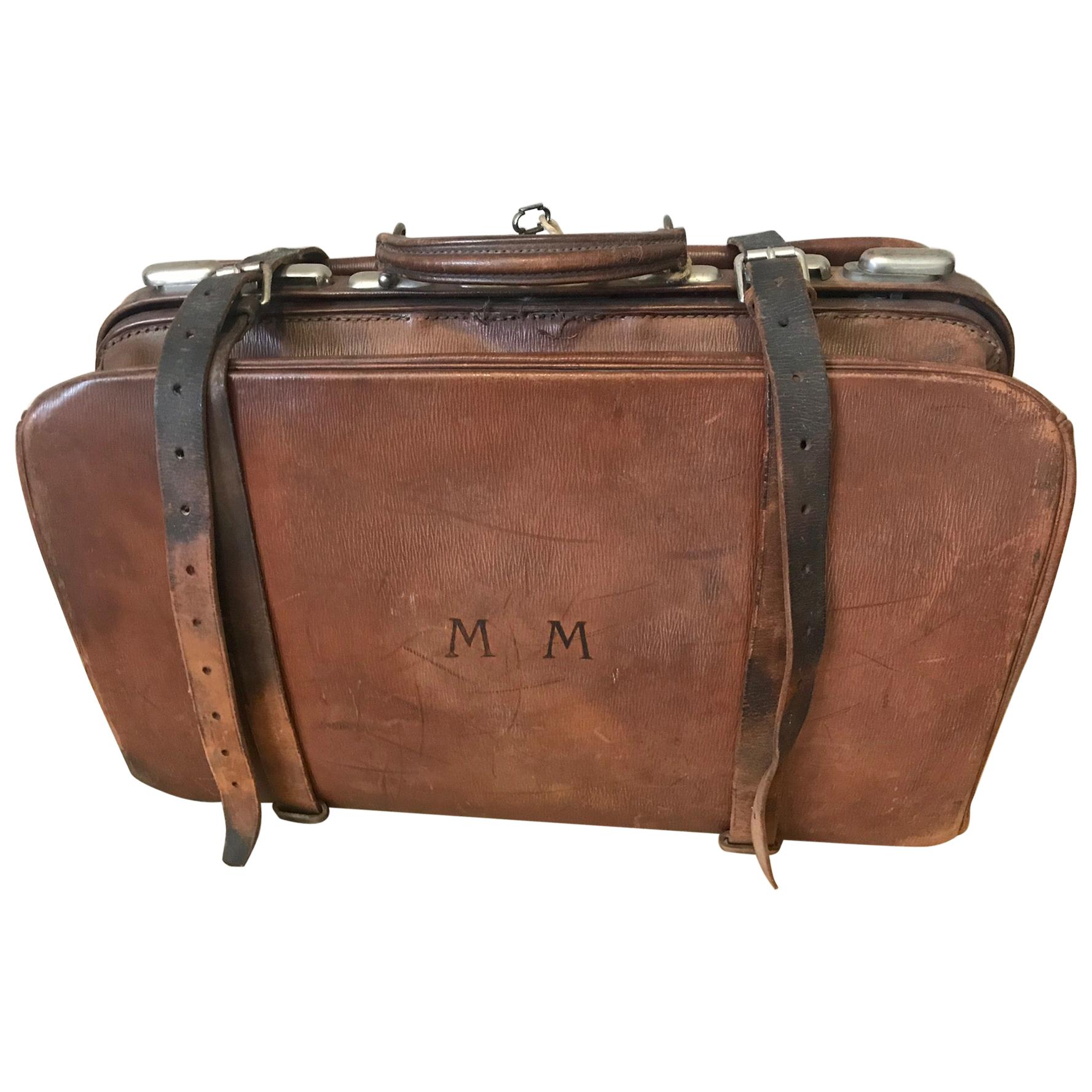 Late 19th Century French Leather Travel Suitcase, 1890s