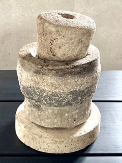 Late 19th Century French Limestone Grinding Mortar Pestle on Stone Wheel