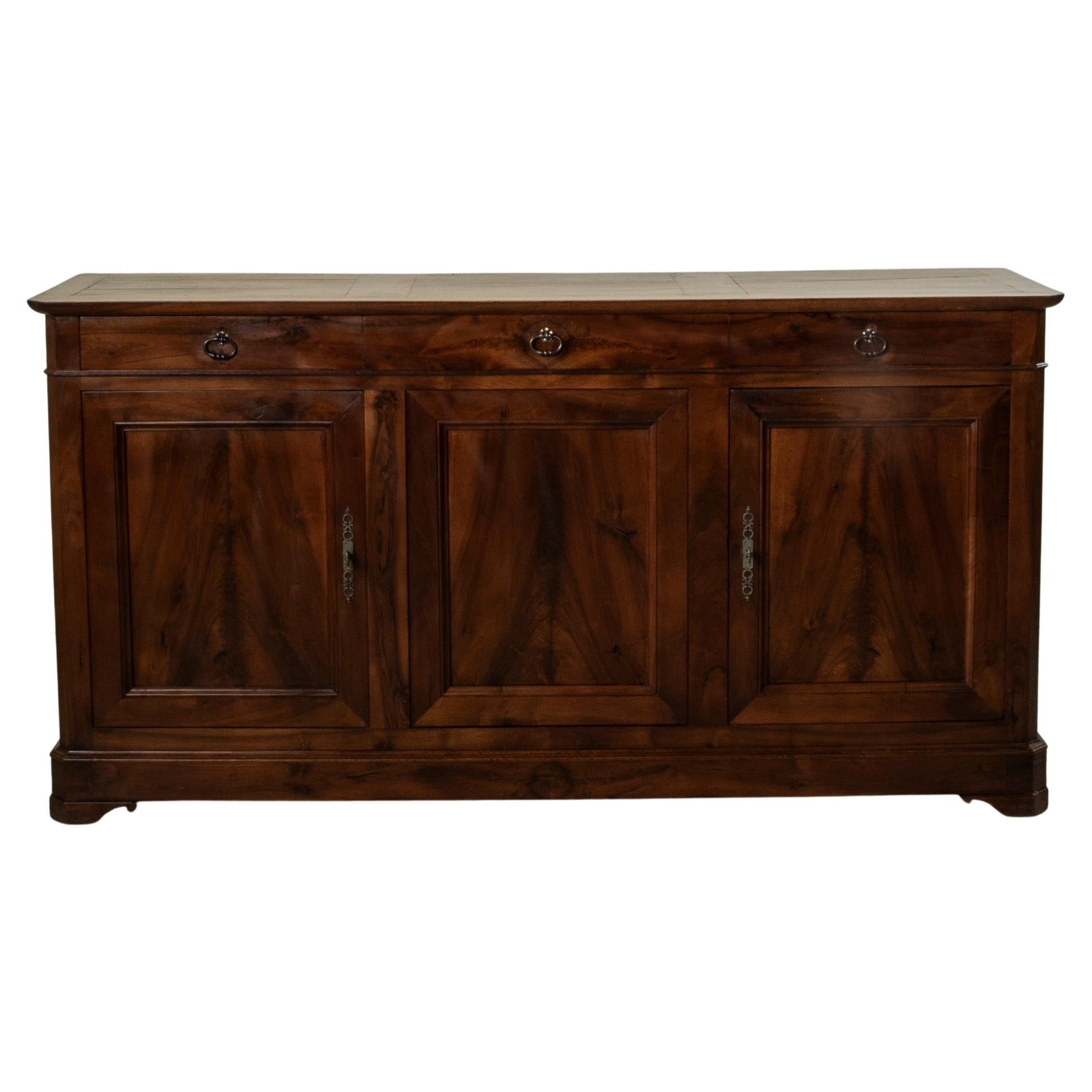 Late 19th Century French Louis Philippe Style Book Matched Walnut Sideboard For Sale