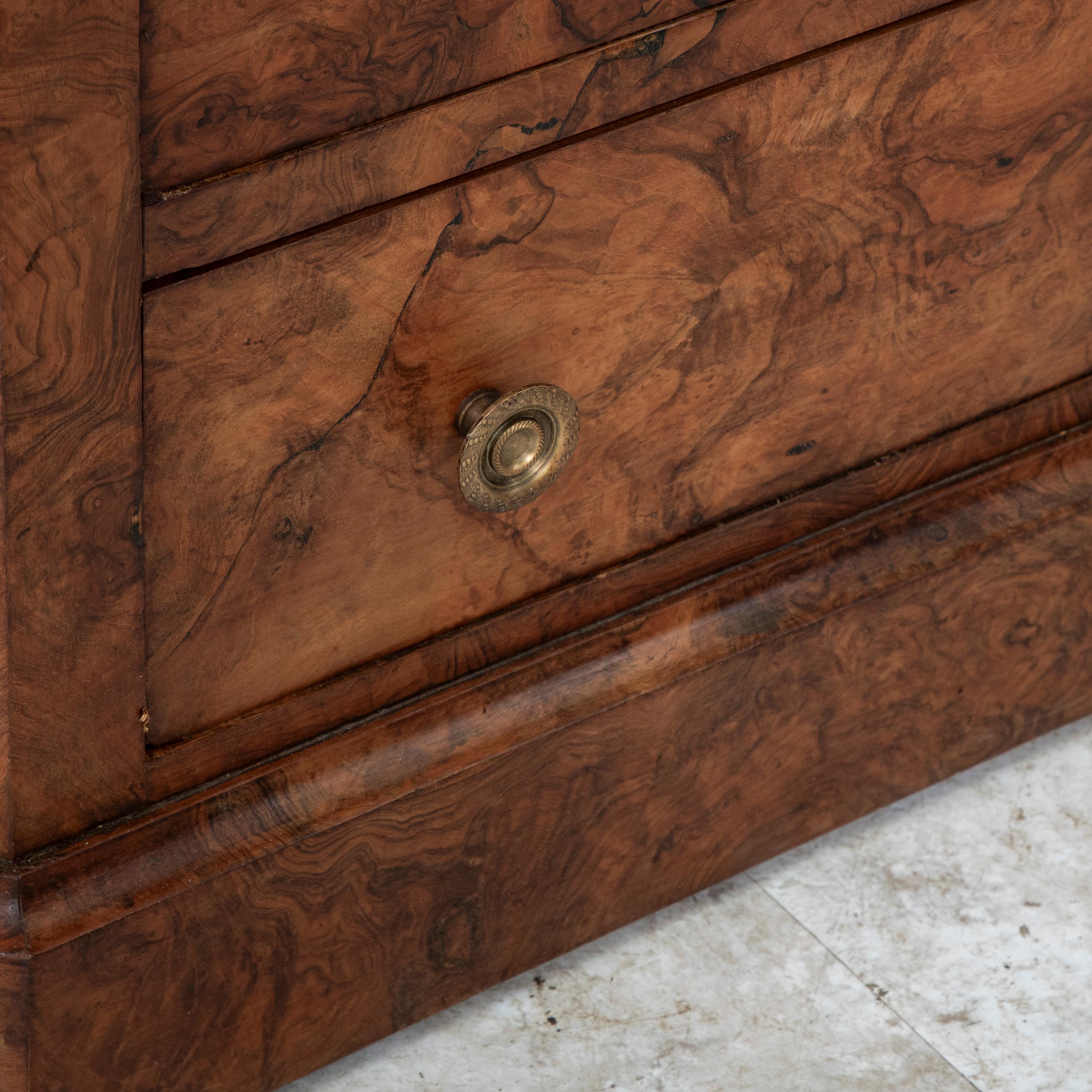 Late 19th Century French Louis Philippe Style Burl Walnut Chest or Nightstand 11