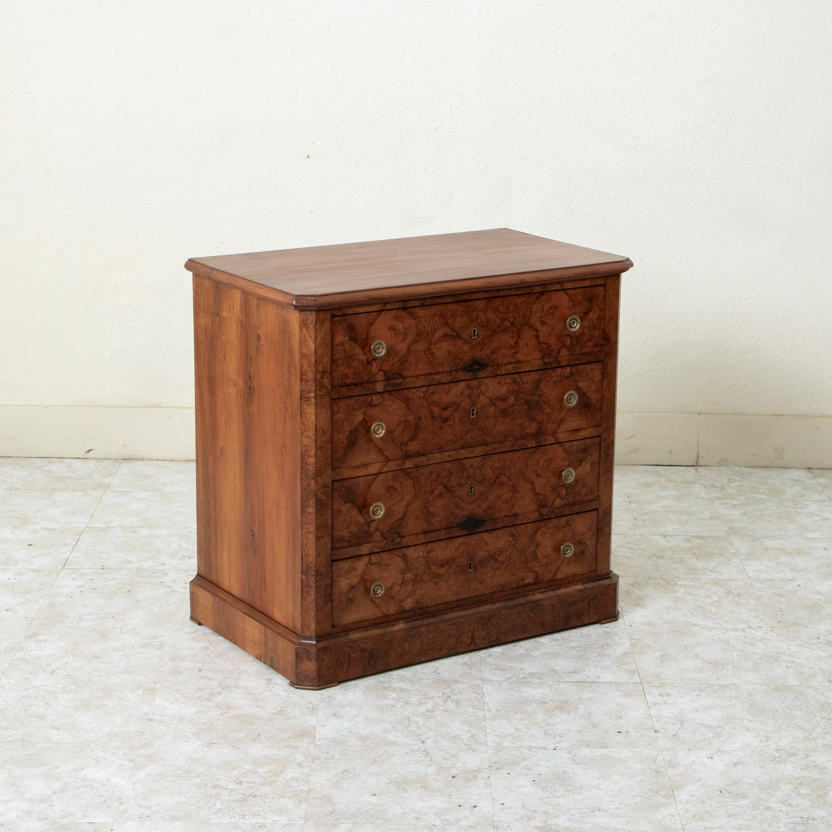 Late 19th Century French Louis Philippe Style Burl Walnut Chest or Nightstand In Good Condition In Fayetteville, AR