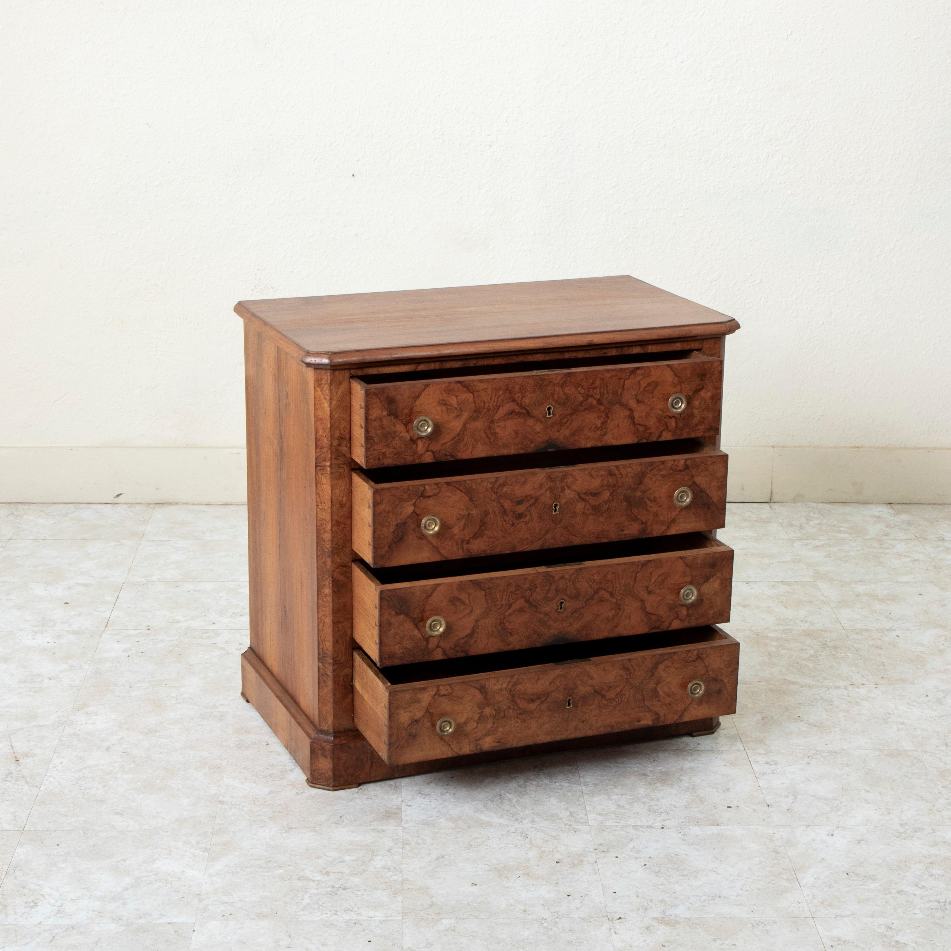 Late 19th Century French Louis Philippe Style Burl Walnut Chest or Nightstand 4