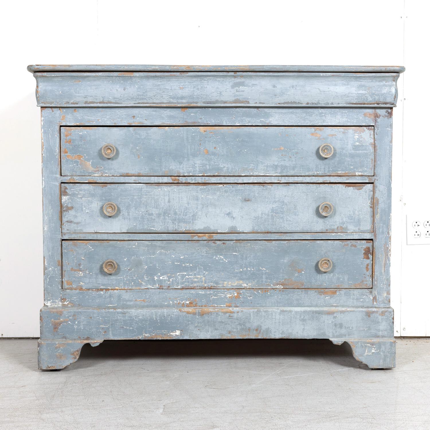 Hand-Painted Late 19th Century French Louis Philippe Style Painted Four-Drawer Commode