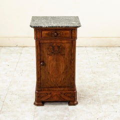 Late 19th Century French Louis Philippe Style Walnut Nightstand with Marble Top