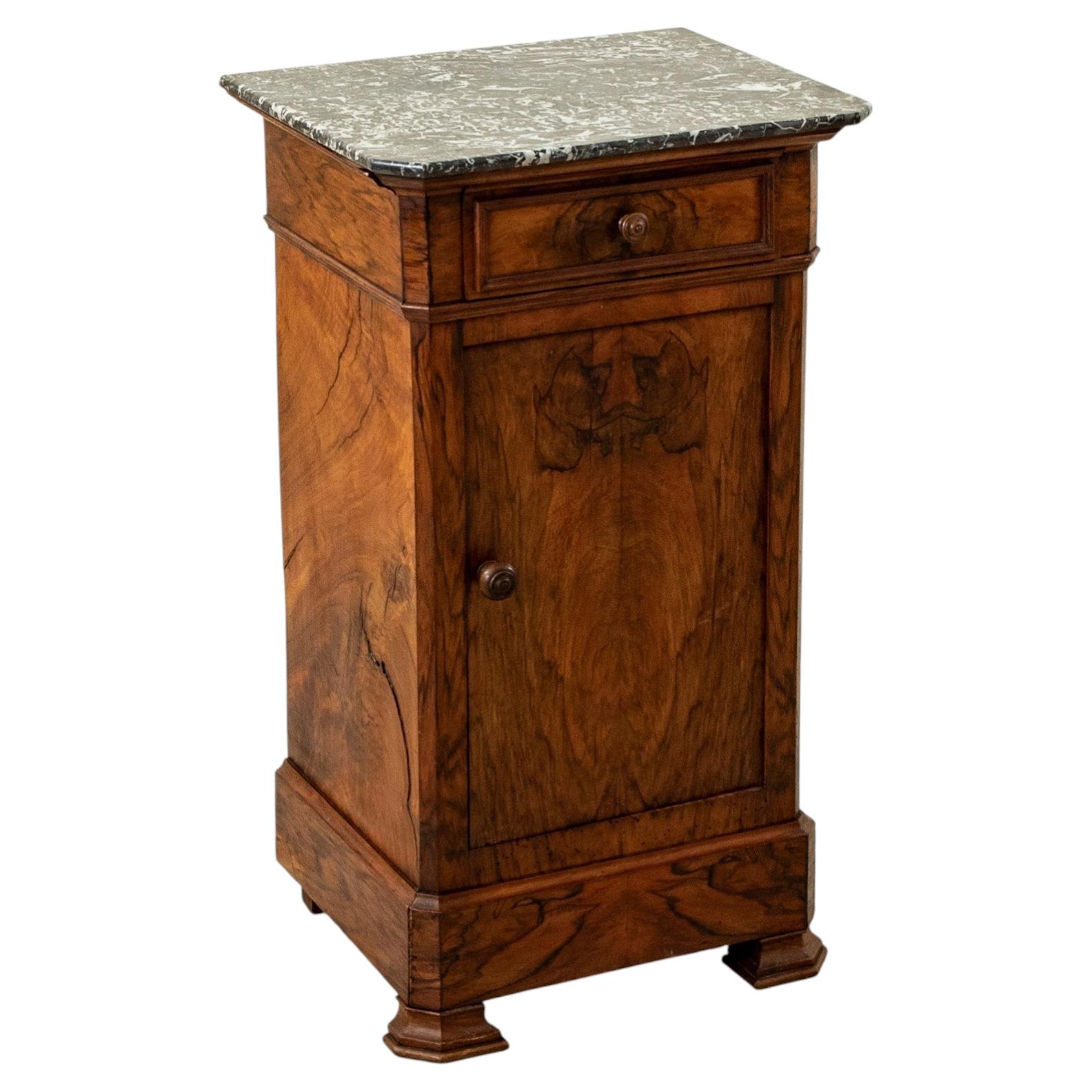Late 19th Century French Louis Philippe Style Walnut Nightstand with Marble Top
