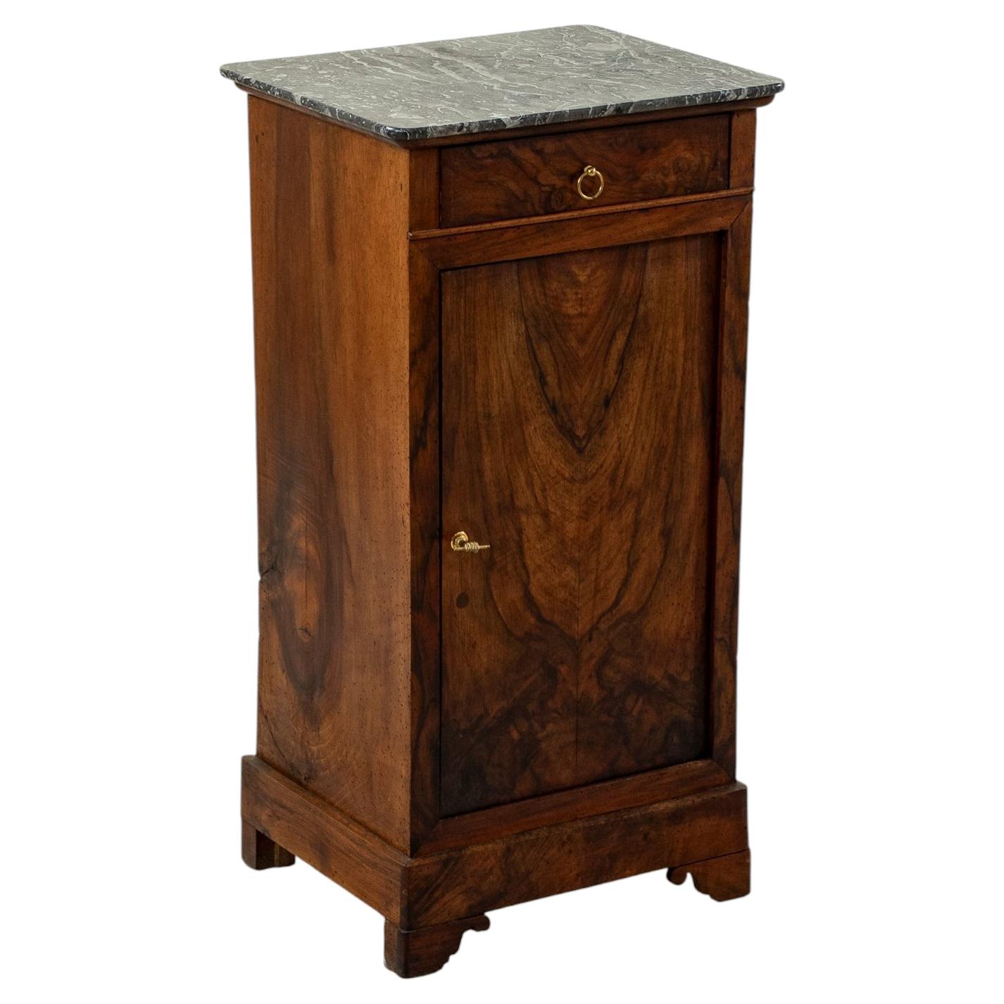 Late 19th Century French Louis Philippe Walnut and Marble Nightstand, Side Table