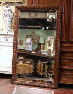 Late 19th Century French Louis XIII Carved Oak Wall Mirror with Leaf Decor
