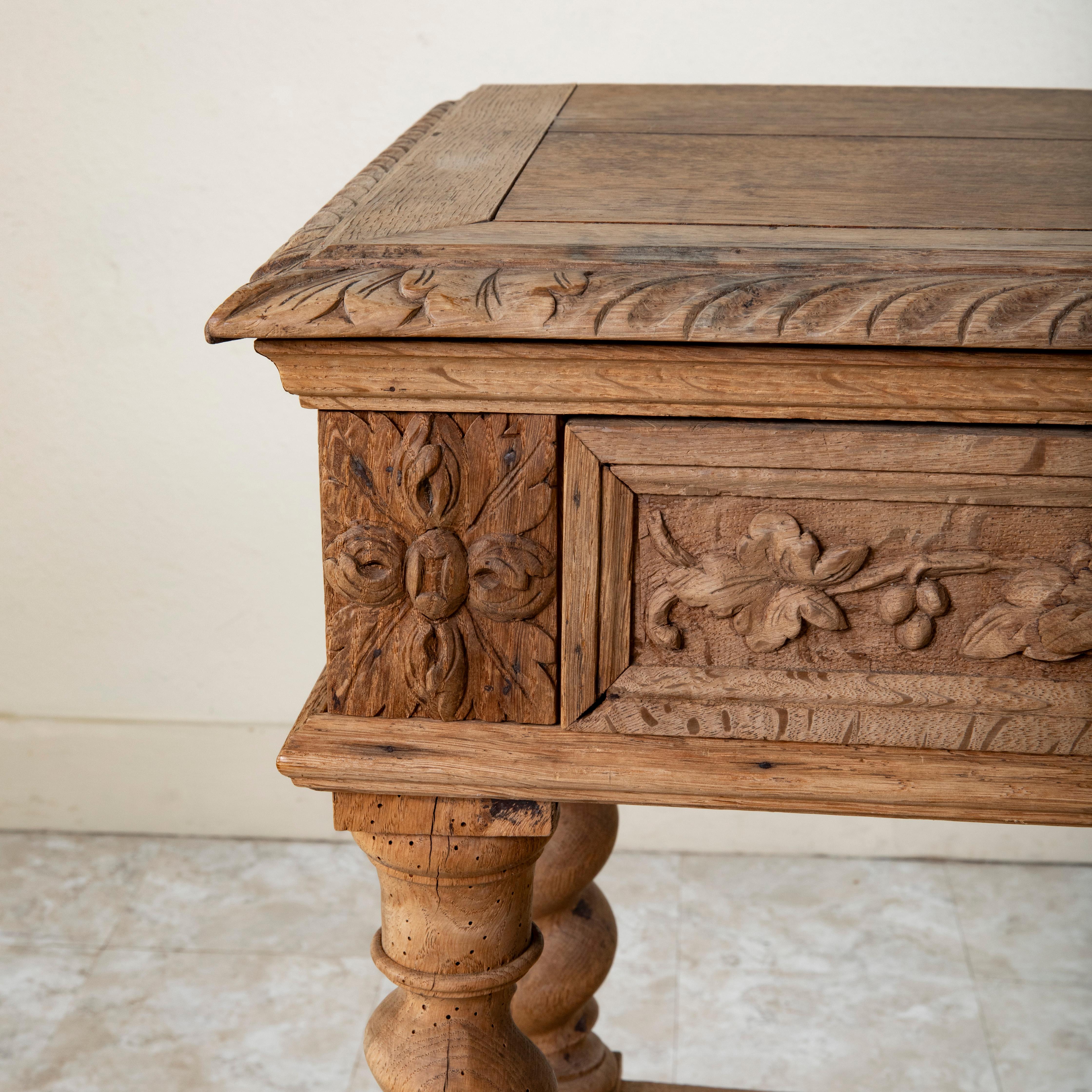 Late 19th Century French Louis XIII Hand Carved Bleached Oak Dessert Buffet For Sale 11