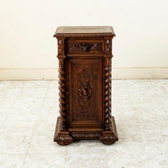 Late 19th Century French Louis XIII Style Carved Oak Nightstand, Barley Twist