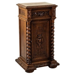 Late 19th Century French Louis XIII Style Carved Oak Nightstand, Barley Twist