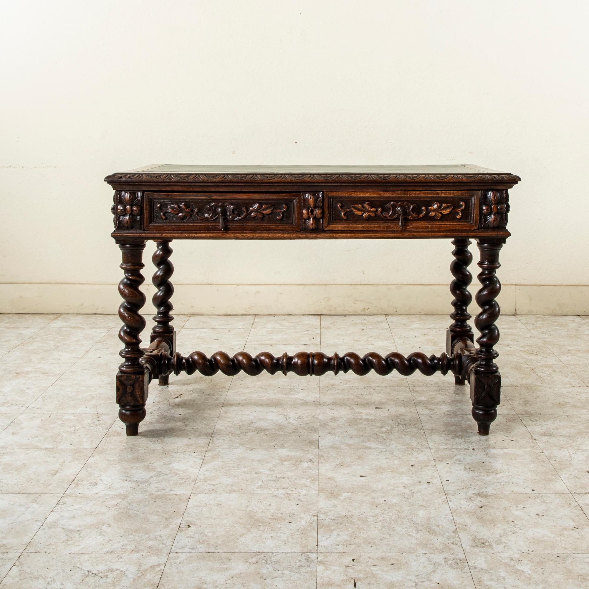 Late 19th Century French Louis XIII Style Hand Carved Oak Desk