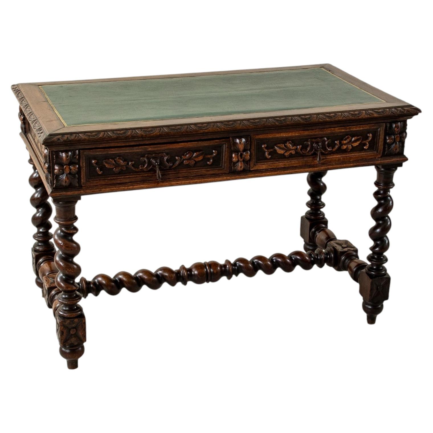 門肘　TRADE勝MARK Late 19th Century French Louis XIII Style Hand Carved Oak Desk
