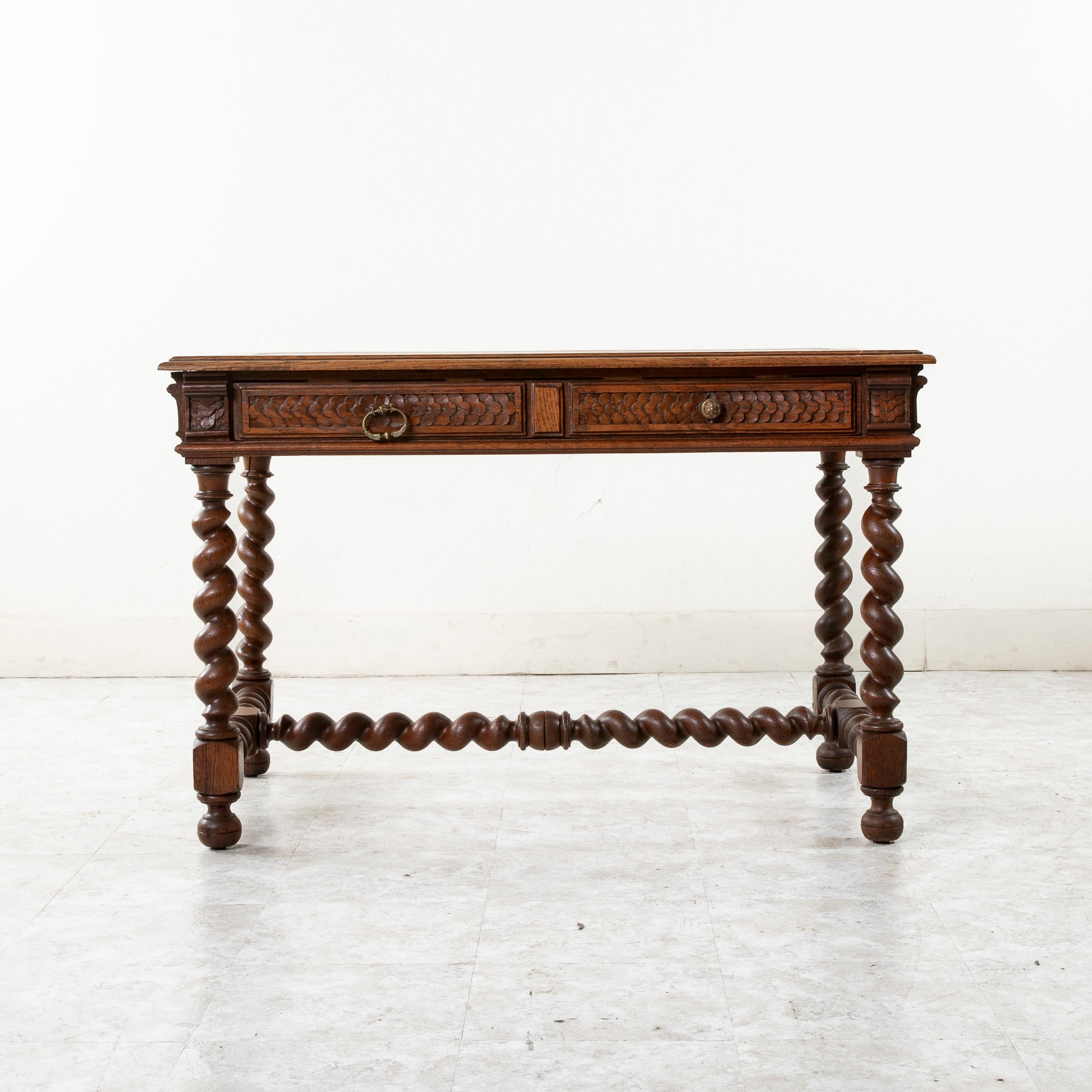 Hand-Carved Late 19th Century French Louis XIII Style Hand Carved Oak Desk, Writing Table