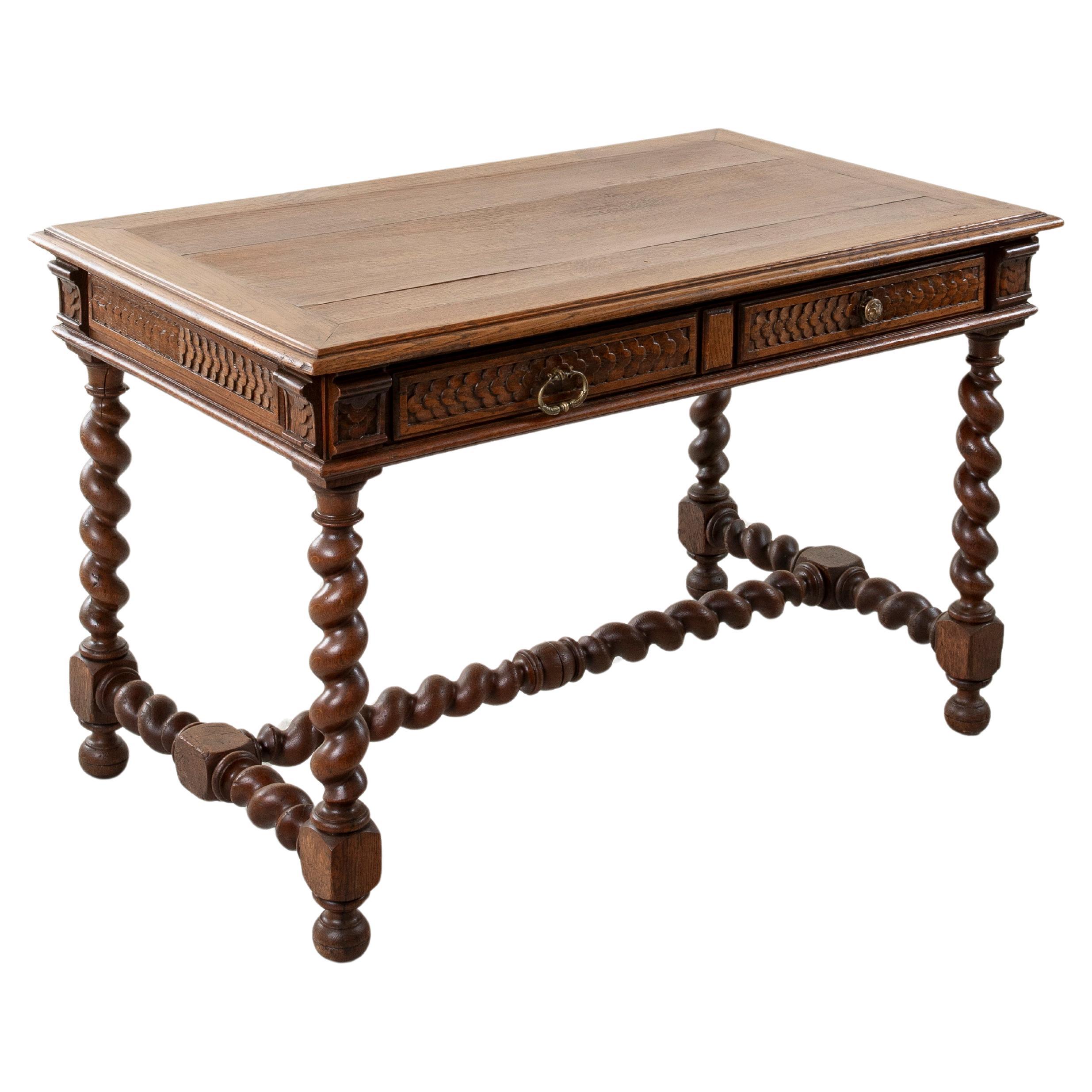 Late 19th Century French Louis XIII Style Hand Carved Oak Desk, Writing Table