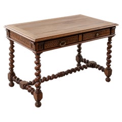 Late 19th Century French Louis XIII Style Hand Carved Oak Desk, Writing Table