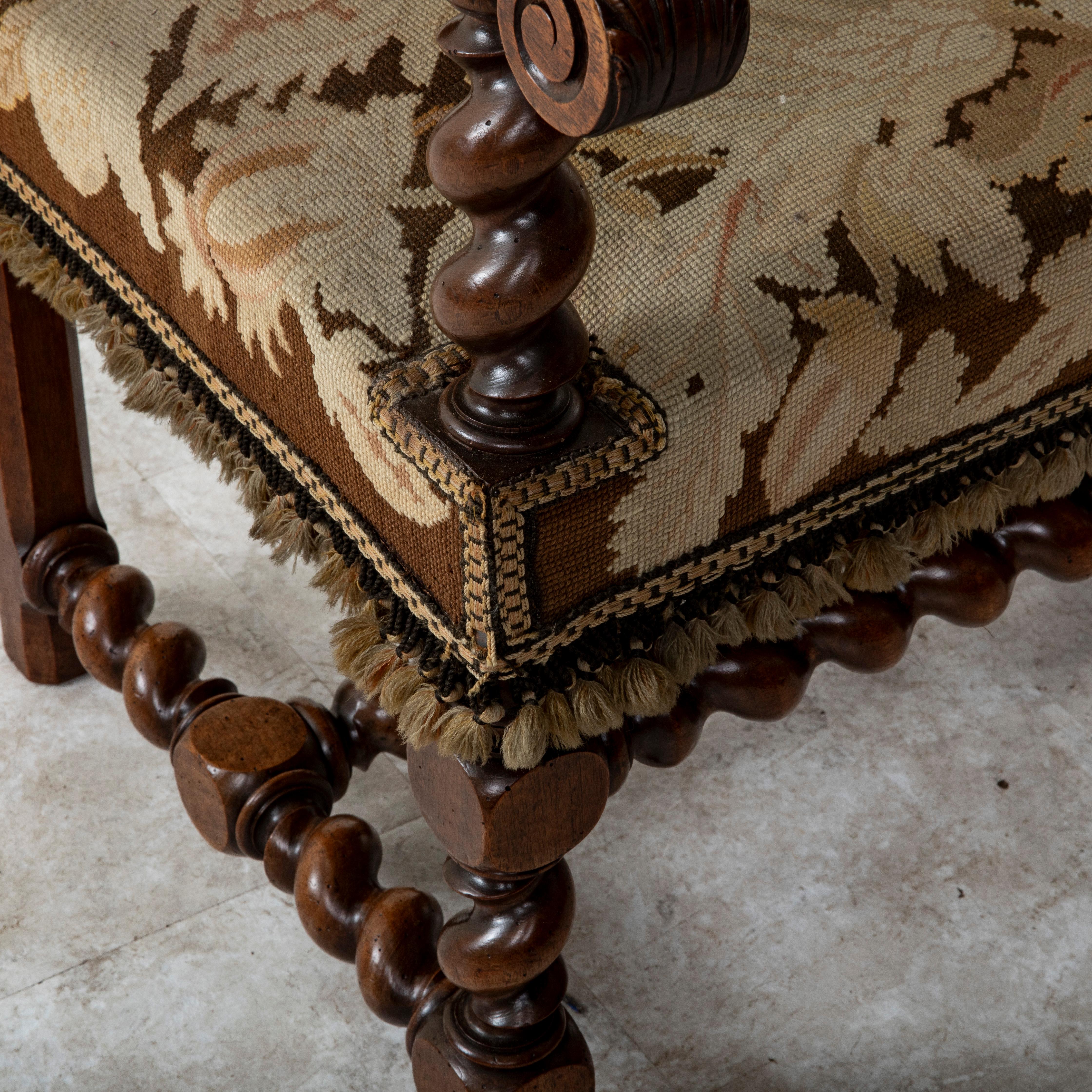 Late 19th Century French Louis XIII Style Hand Carved Walnut Armchair For Sale 5