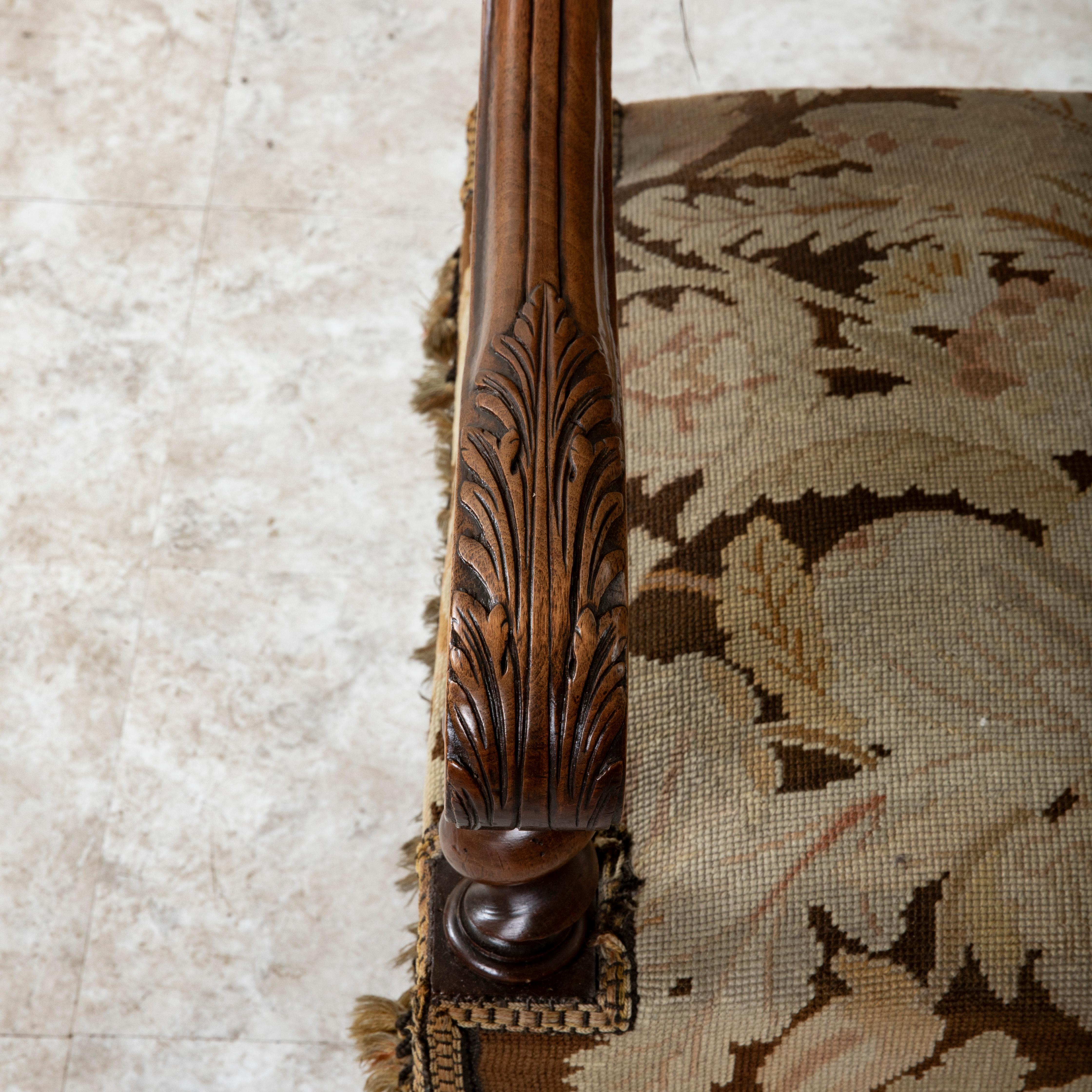 Late 19th Century French Louis XIII Style Hand Carved Walnut Armchair For Sale 4