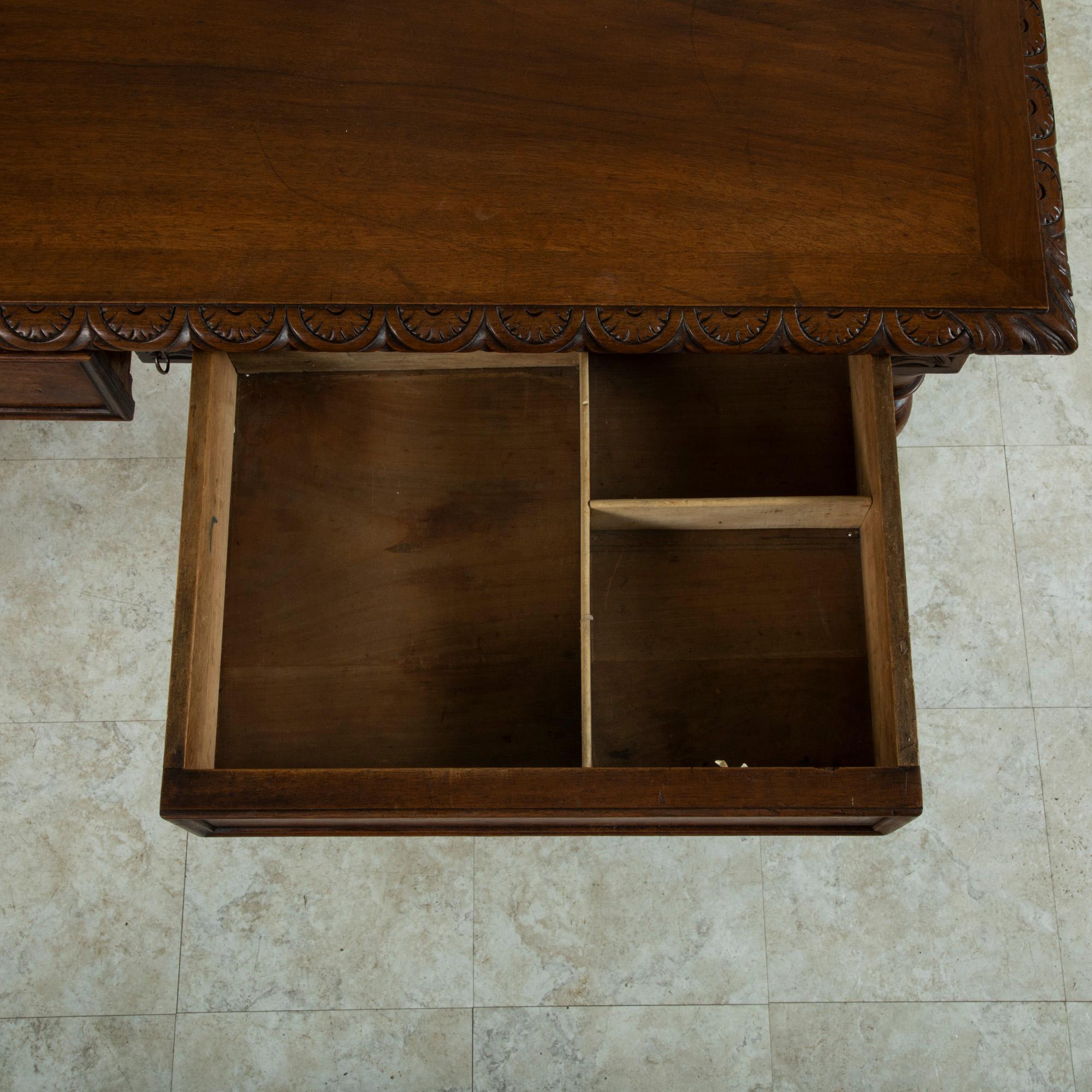 Late 19th Century French Louis XIII Style Hand Carved Walnut Desk, Writing Table 15