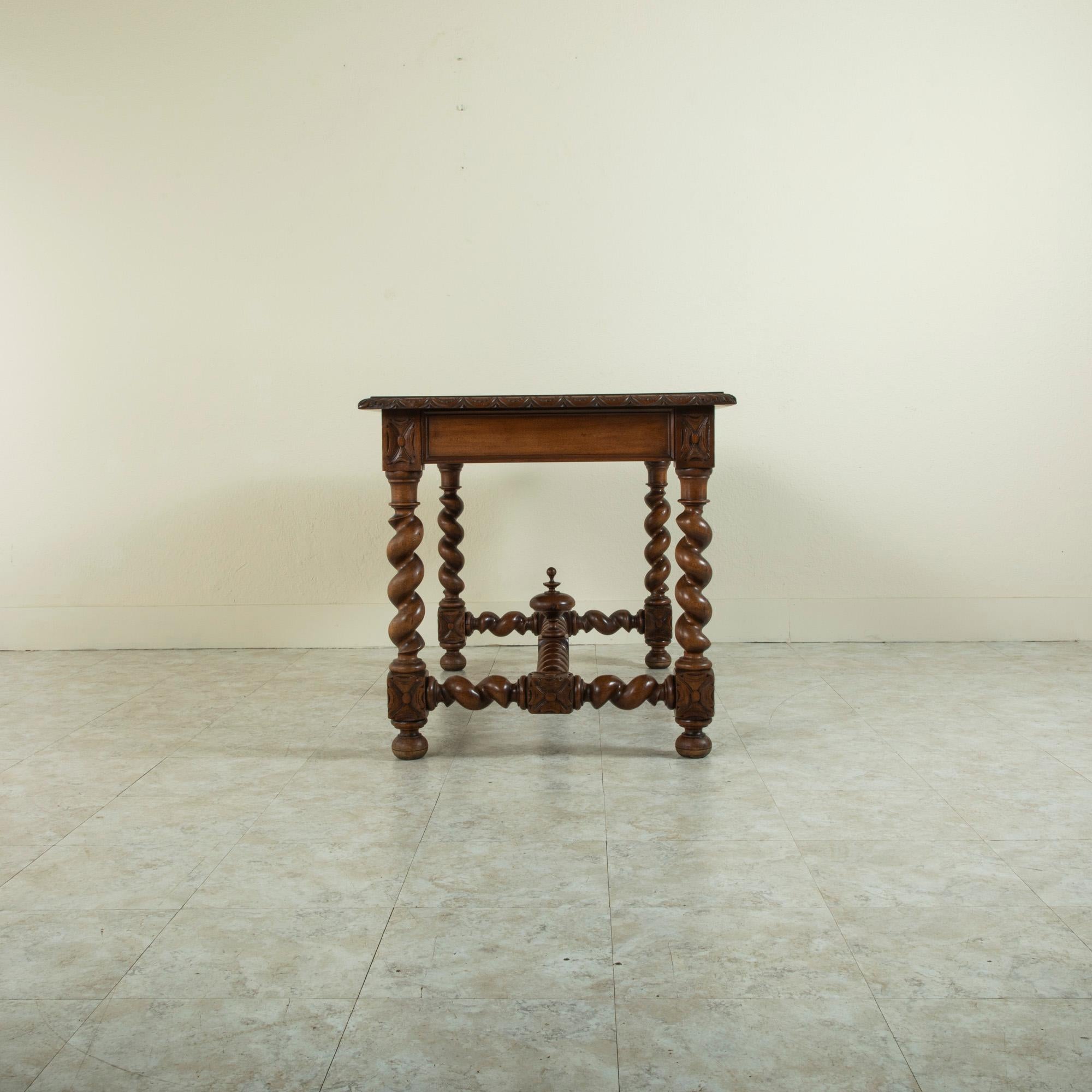 Hand-Carved Late 19th Century French Louis XIII Style Hand Carved Walnut Desk, Writing Table