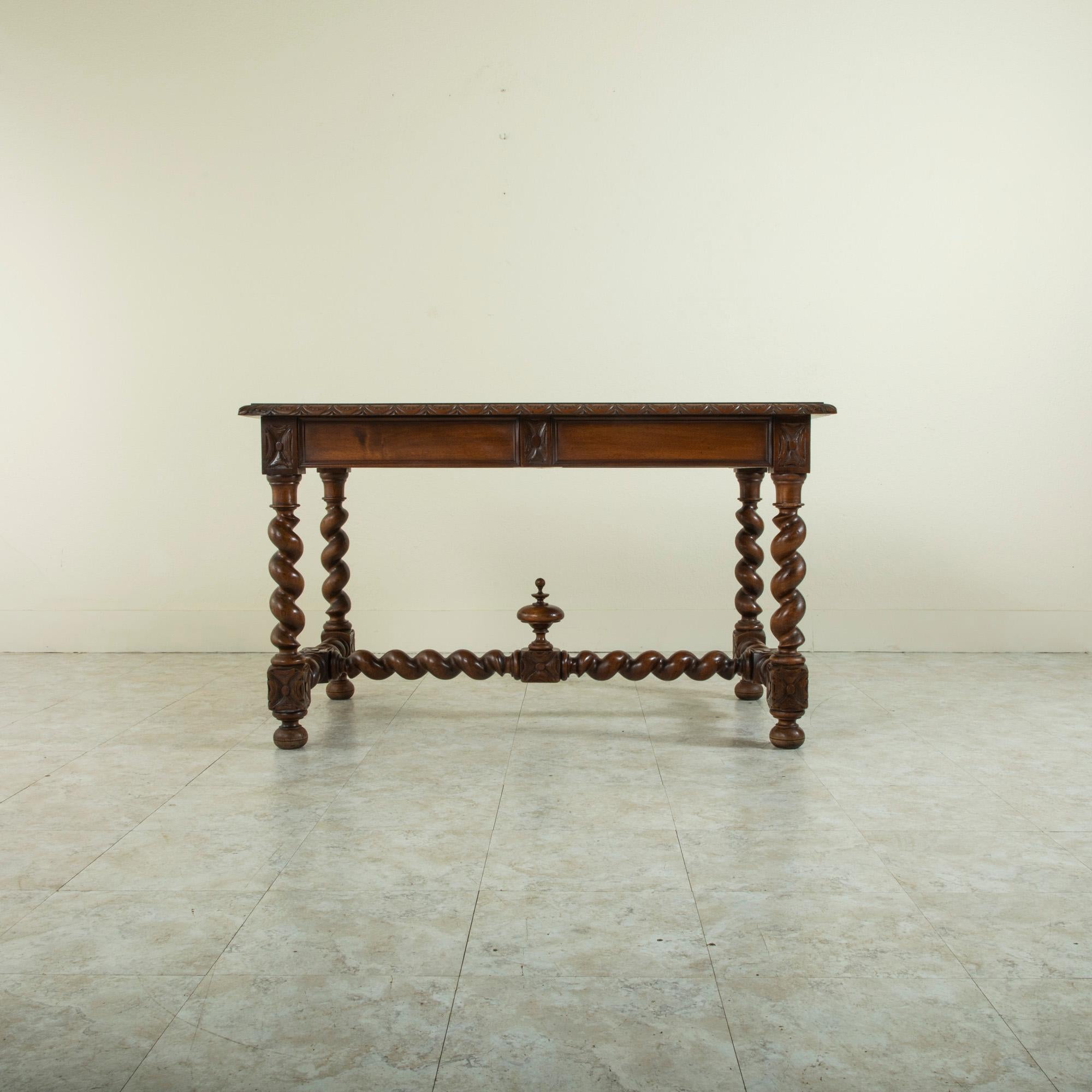 Late 19th Century French Louis XIII Style Hand Carved Walnut Desk, Writing Table In Good Condition In Fayetteville, AR