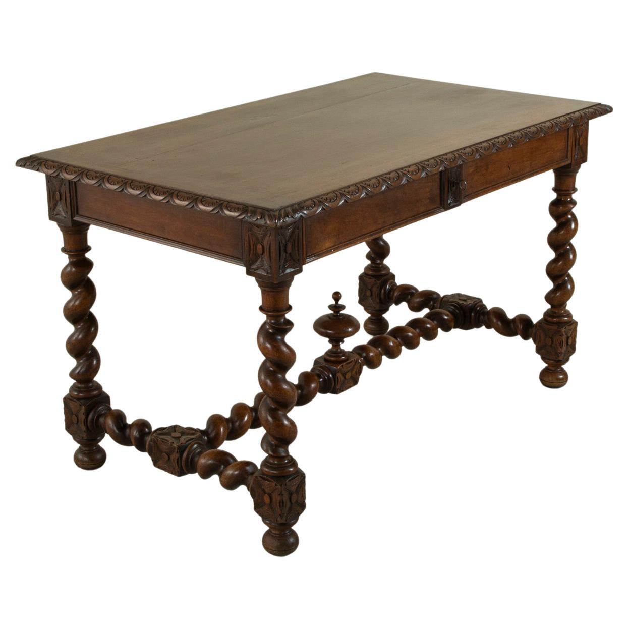 Late 19th Century French Louis XIII Style Hand Carved Walnut Desk, Writing Table