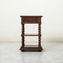 Late 19th Century French Louis XIII Style Oak Side Table, Barley Twist Columns