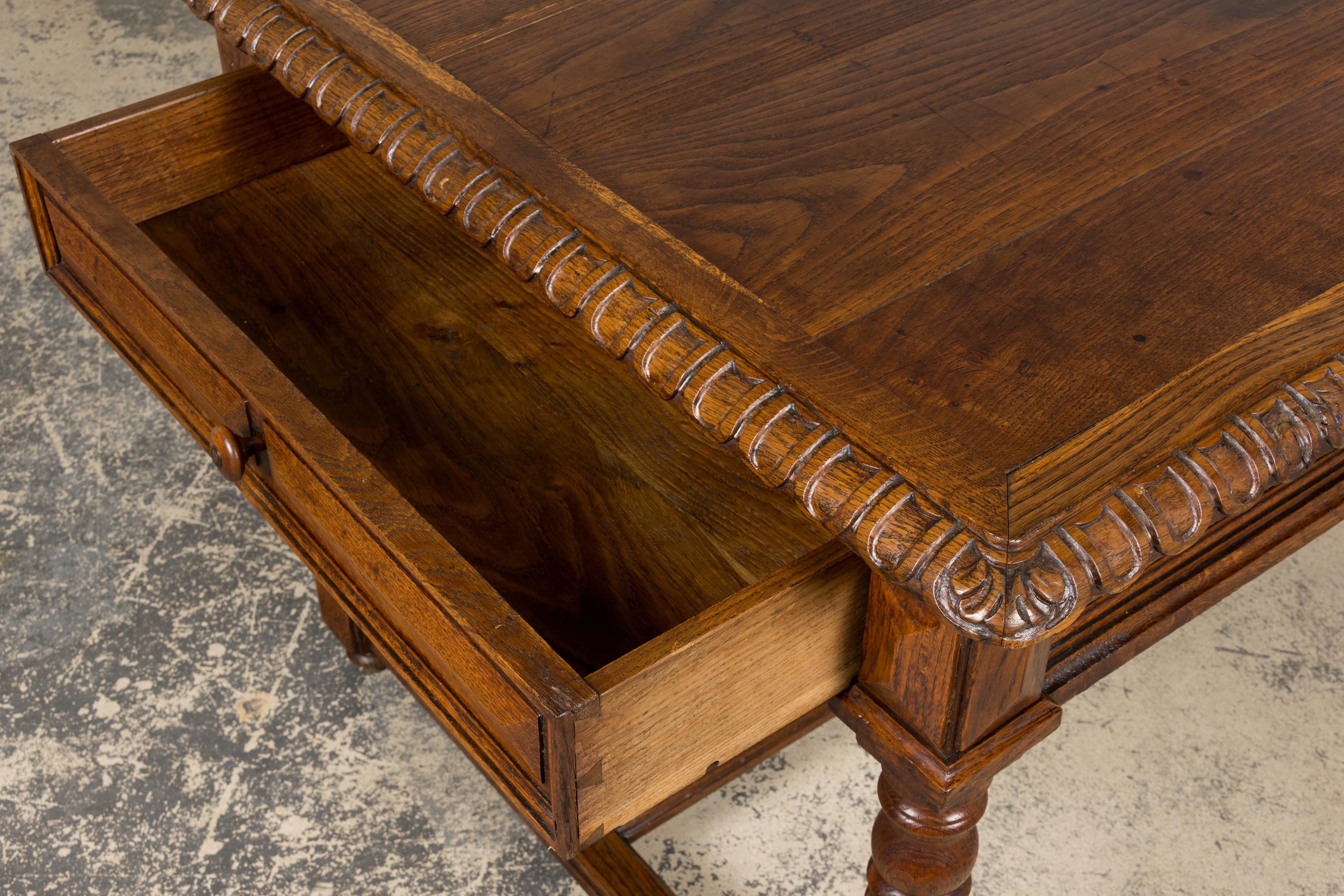 Late 19th Century French Louis XIII Style Oak Writing Table For Sale 2