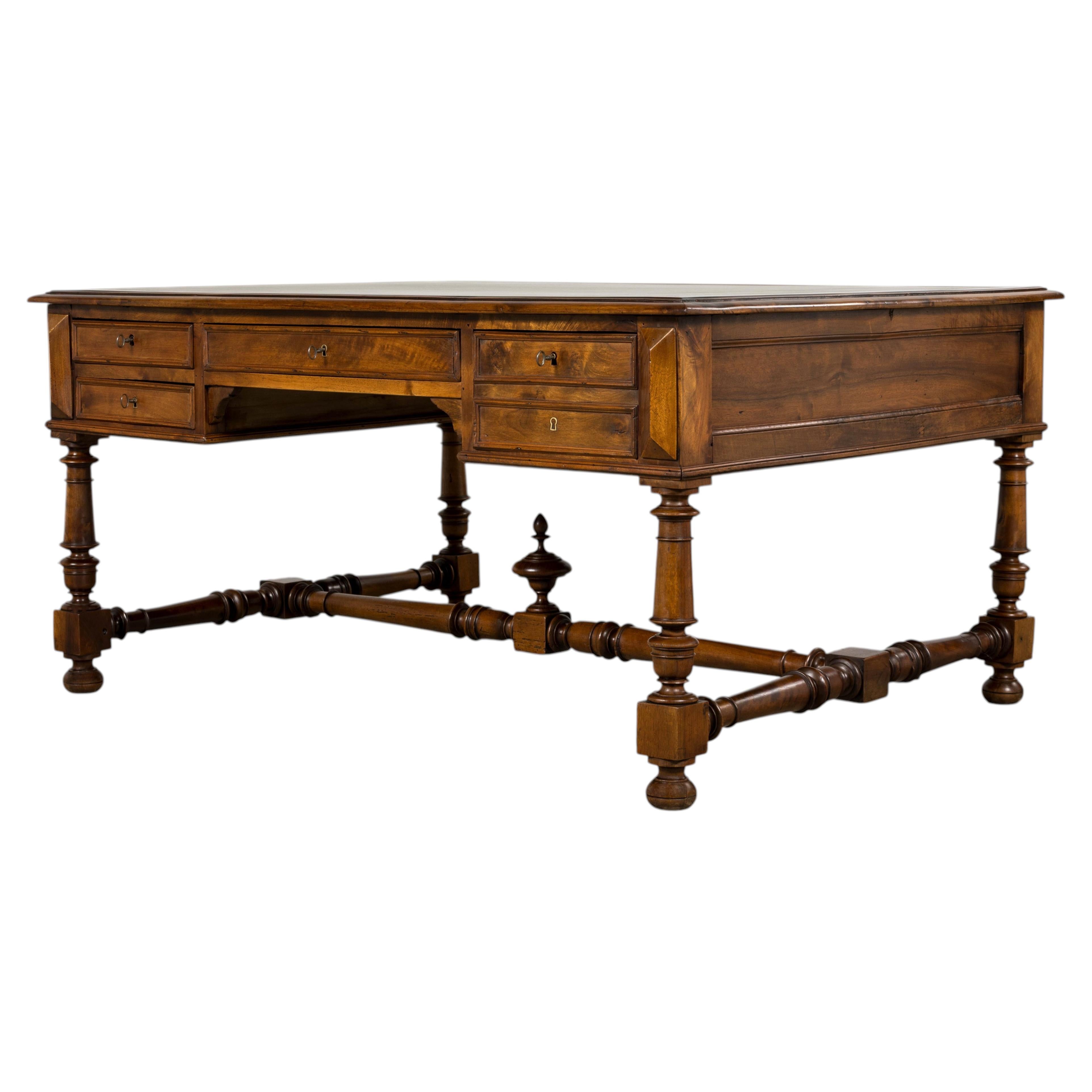 Late 19th Century French Louis XIII Style Walnut Partners Desk