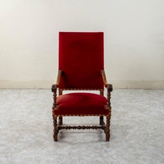 Französischer Louis XIV-Stil, Ende 19. Jahrhundert, handgeschnitzter Nussbaum-Sessel