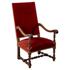 Late 19th Century French Louis XIV Style Hand Carved Walnut Armchair