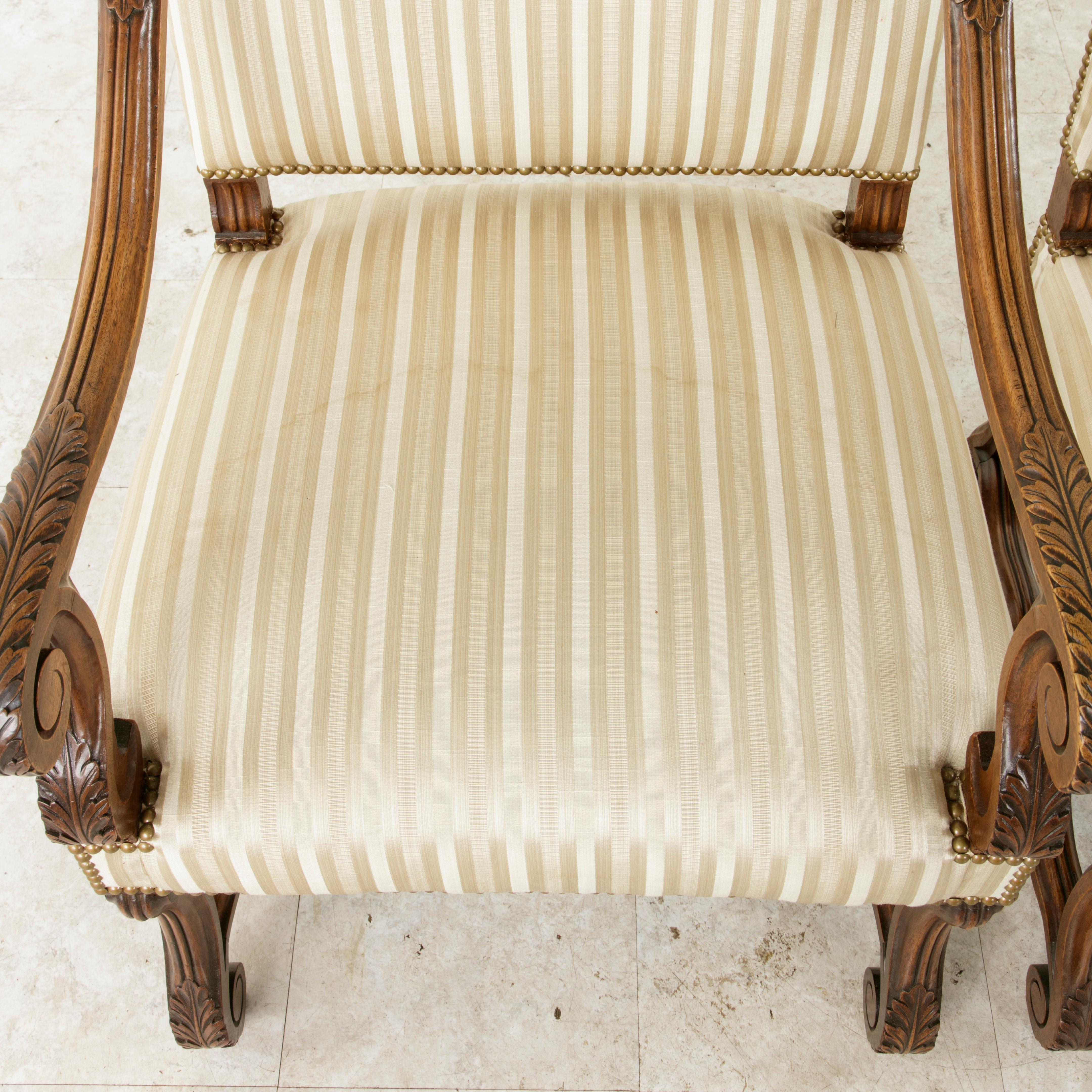 Late 19th Century French Louis XIV Style Hand Carved Walnut Mutton Leg Armchairs 7