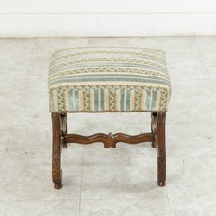 Late 19th Century French Louis XIV Style Hand-Carved Walnut Vanity Bench, Stool