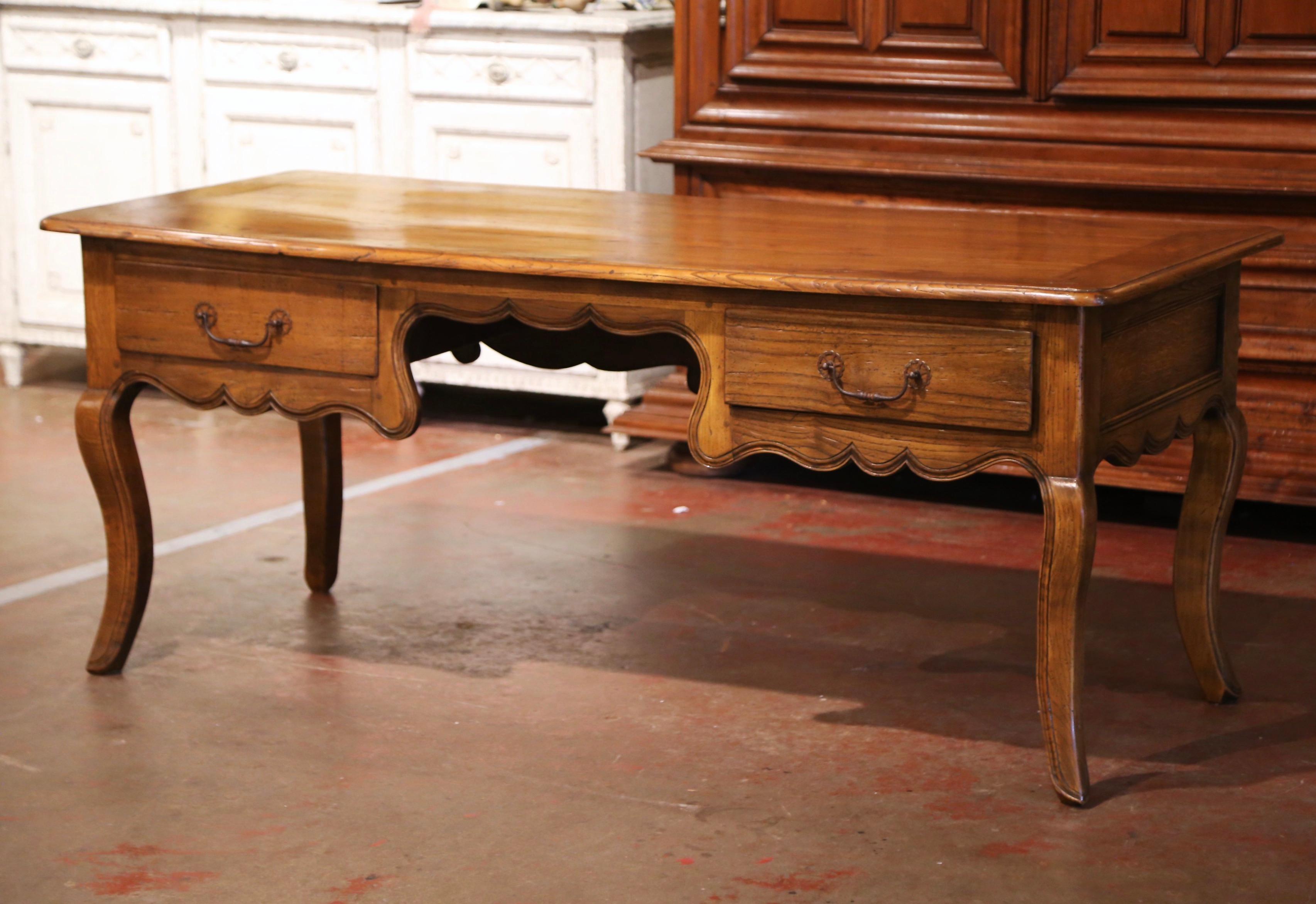 Late 19th Century French Louis XV Carved Chestnut Desk Table with Drawers  In Excellent Condition In Dallas, TX