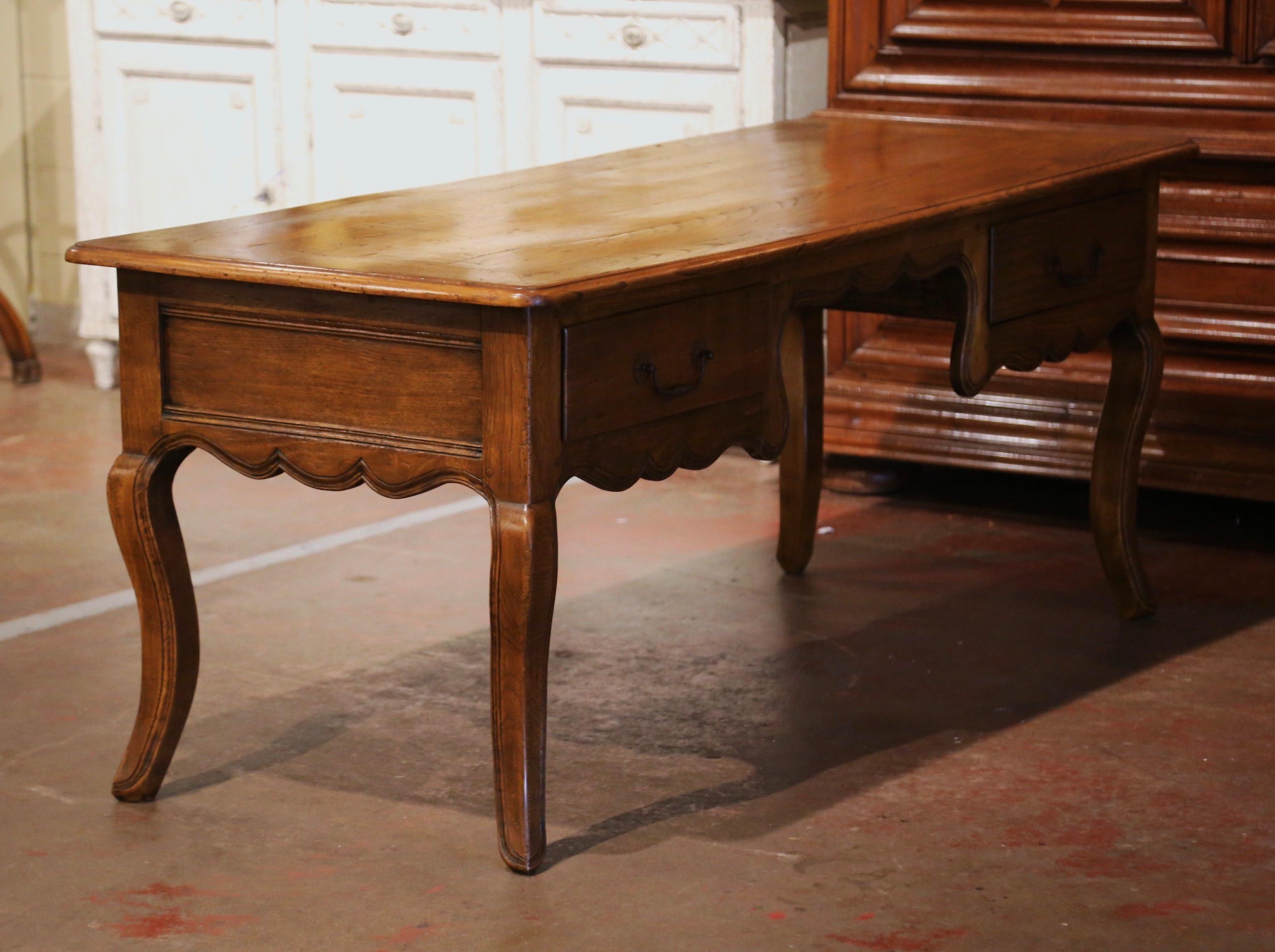 Late 19th Century French Louis XV Carved Chestnut Desk Table with Drawers  1