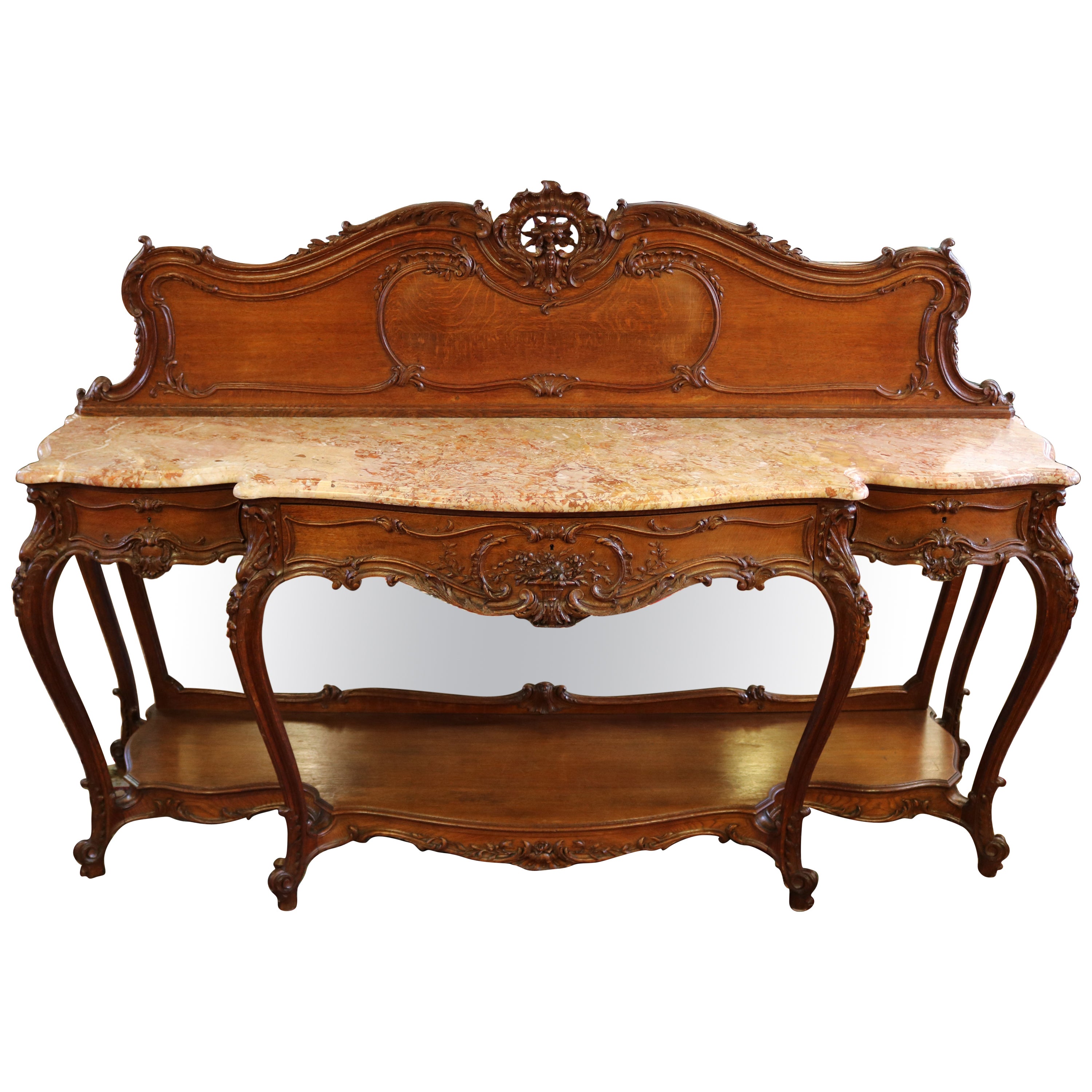 Late 19th Century French Louis XV Carved Marble Top Sideboard