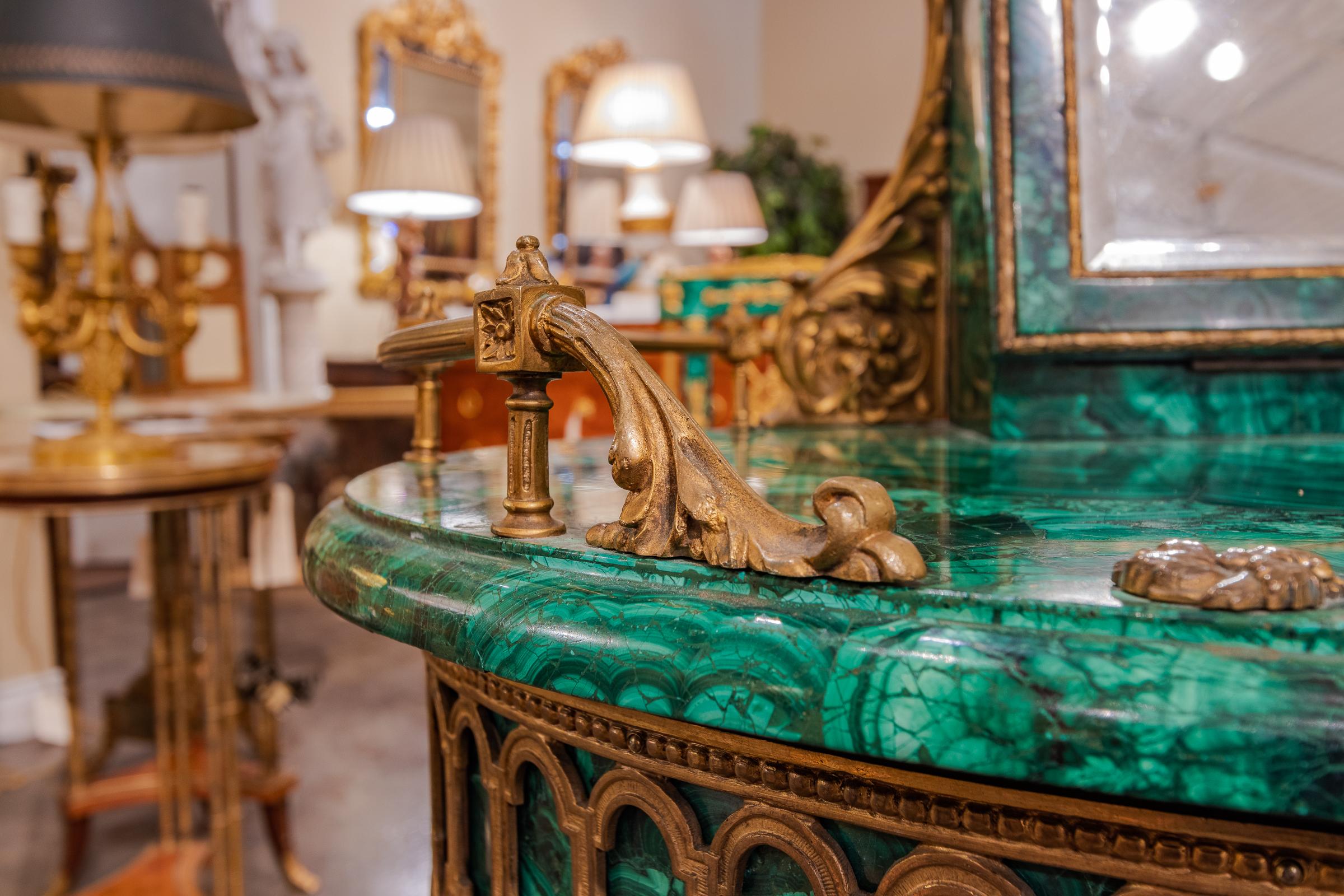 Late 19th Century French Louis XV Gilt Bronze Malachite Desk/Dressing Table For Sale 2