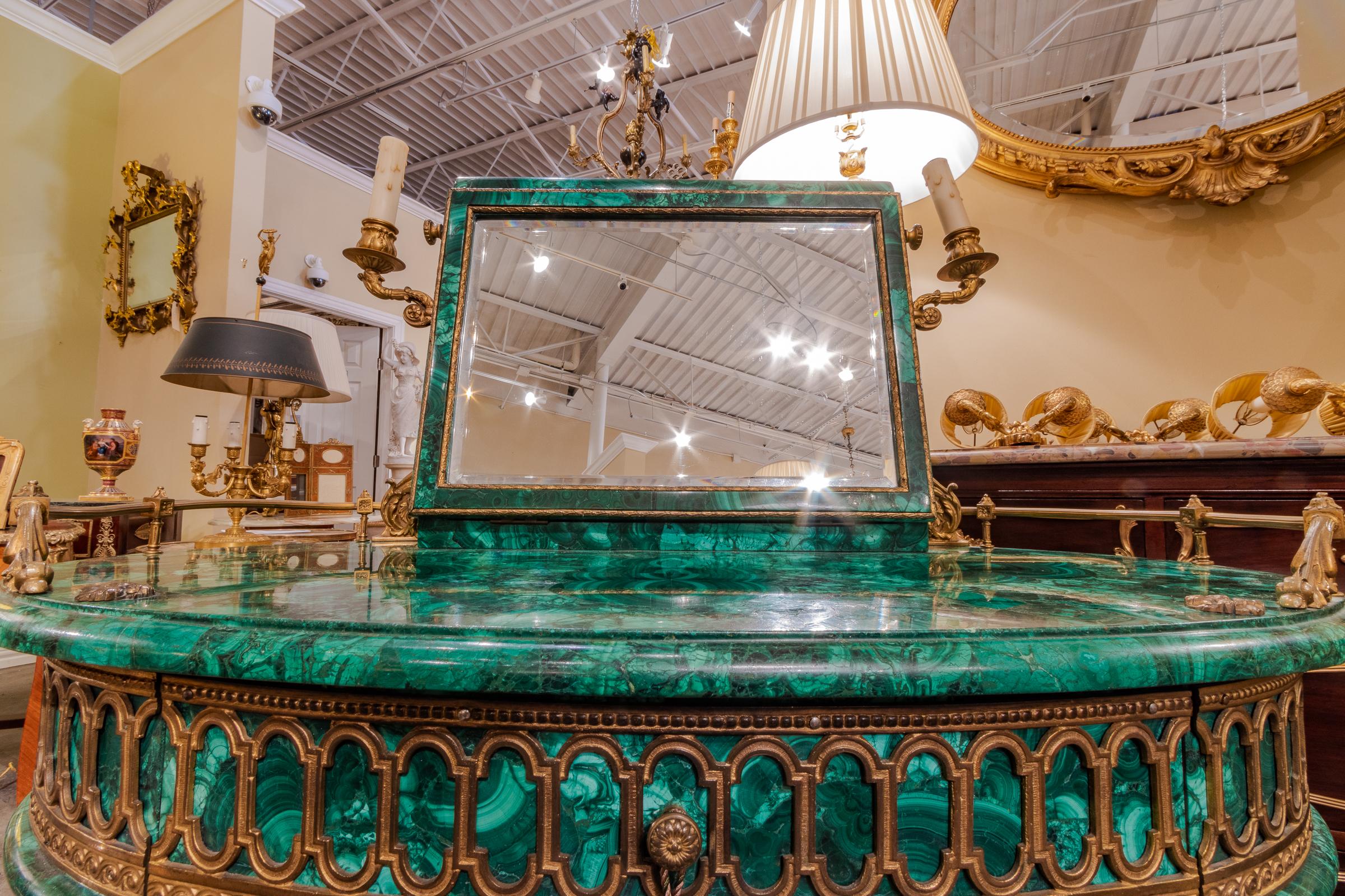 Late 19th Century French Louis XV Gilt Bronze Malachite Desk/Dressing Table For Sale 4