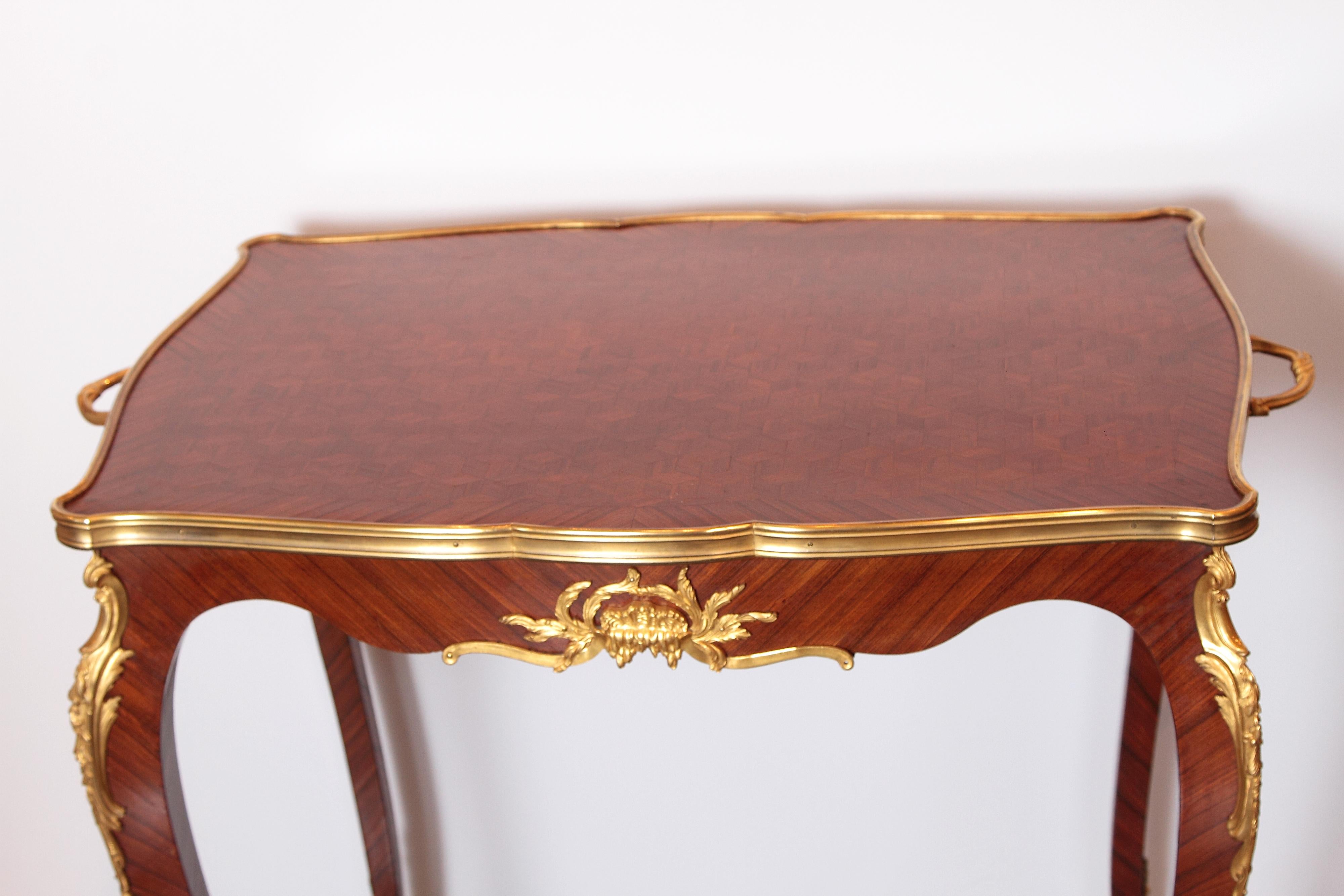 19th French Louis XV Kingwood and Gilt Bronze Side Table attributed to F Linke For Sale 4