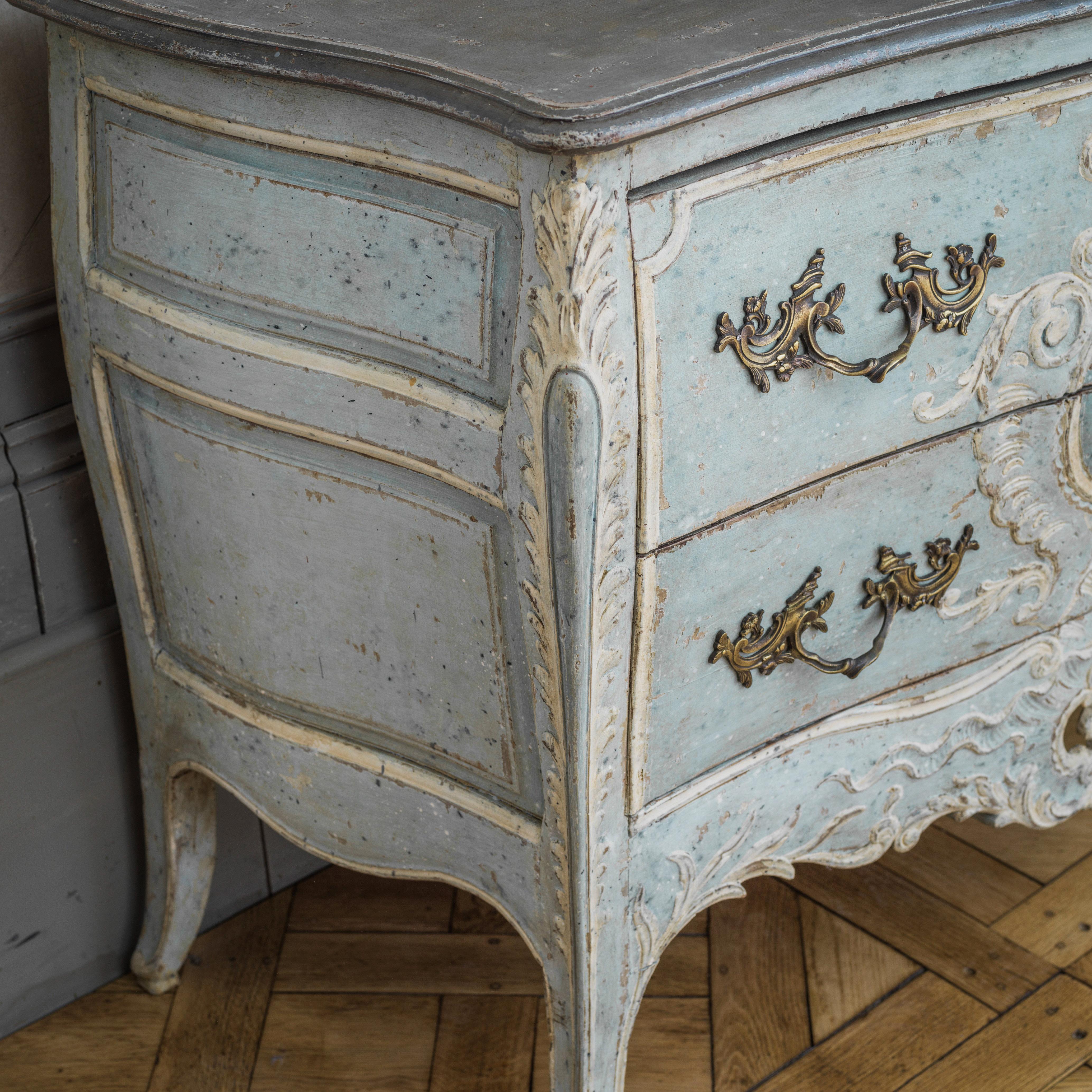 Late 19th Century French Louis XV Style Commode in Blue/Grey & White Highlights 5