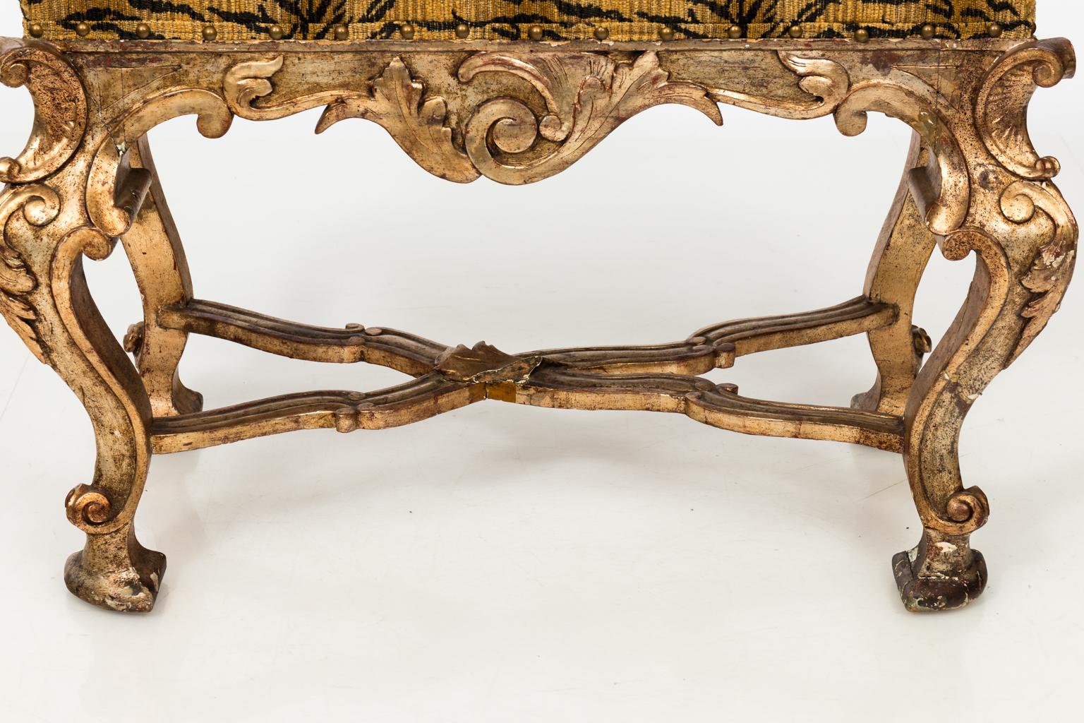 Late 19th Century French Louis XV Style Gilded Stool For Sale 2