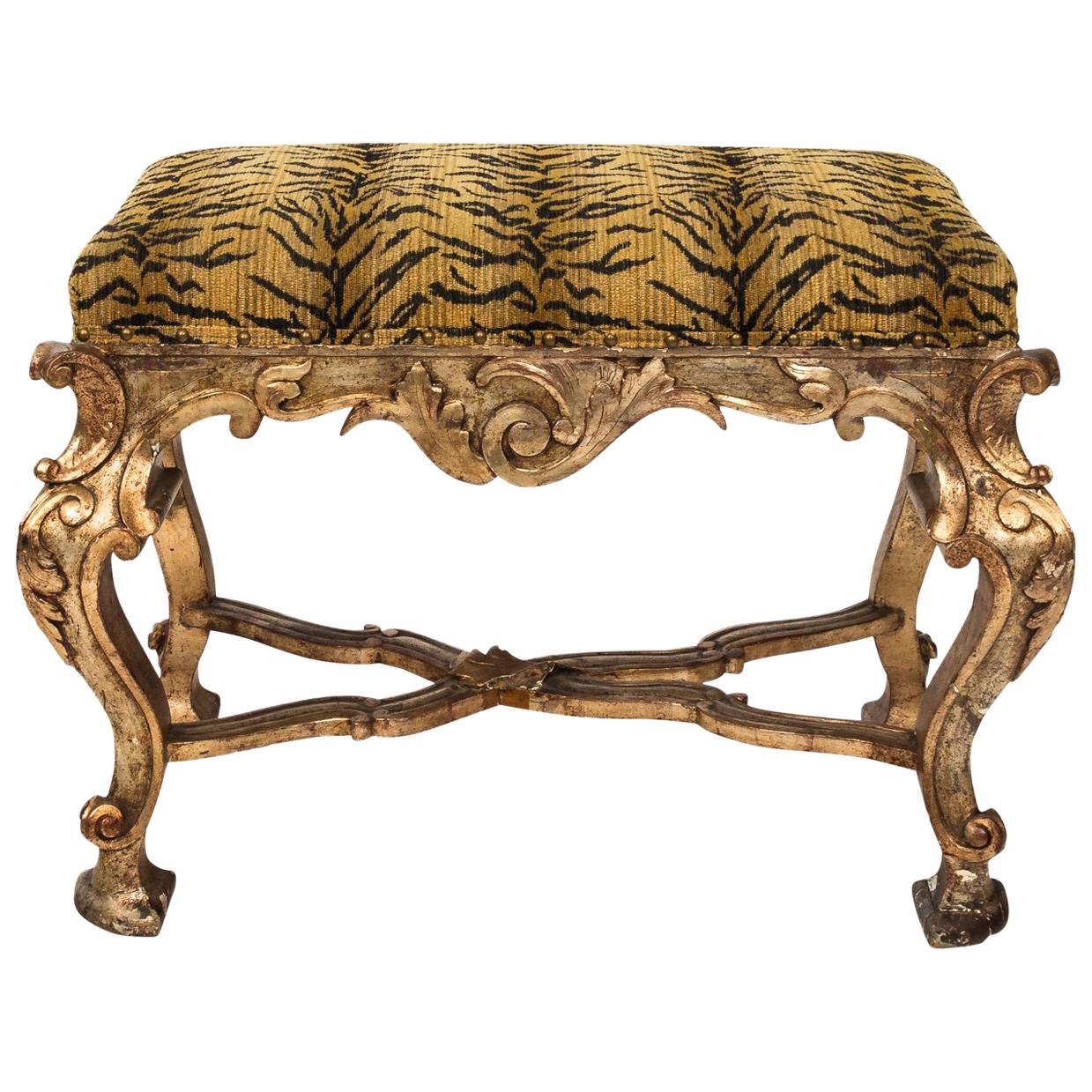 Late 19th Century French Louis XV Style Gilded Stool For Sale