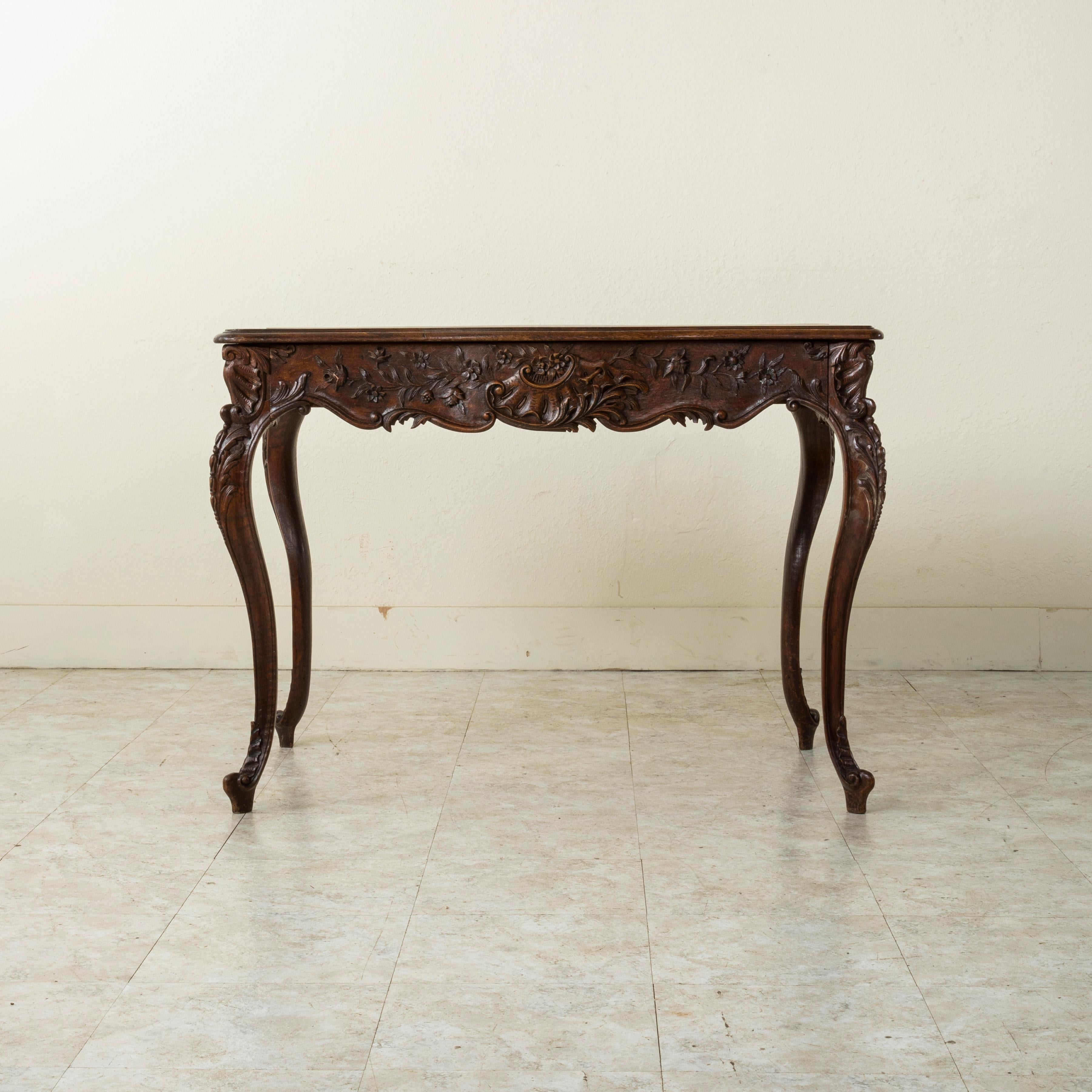 Hand-Carved Late 19th Century French Louis XV Style Hand Carved Oak Writing Table or Desk