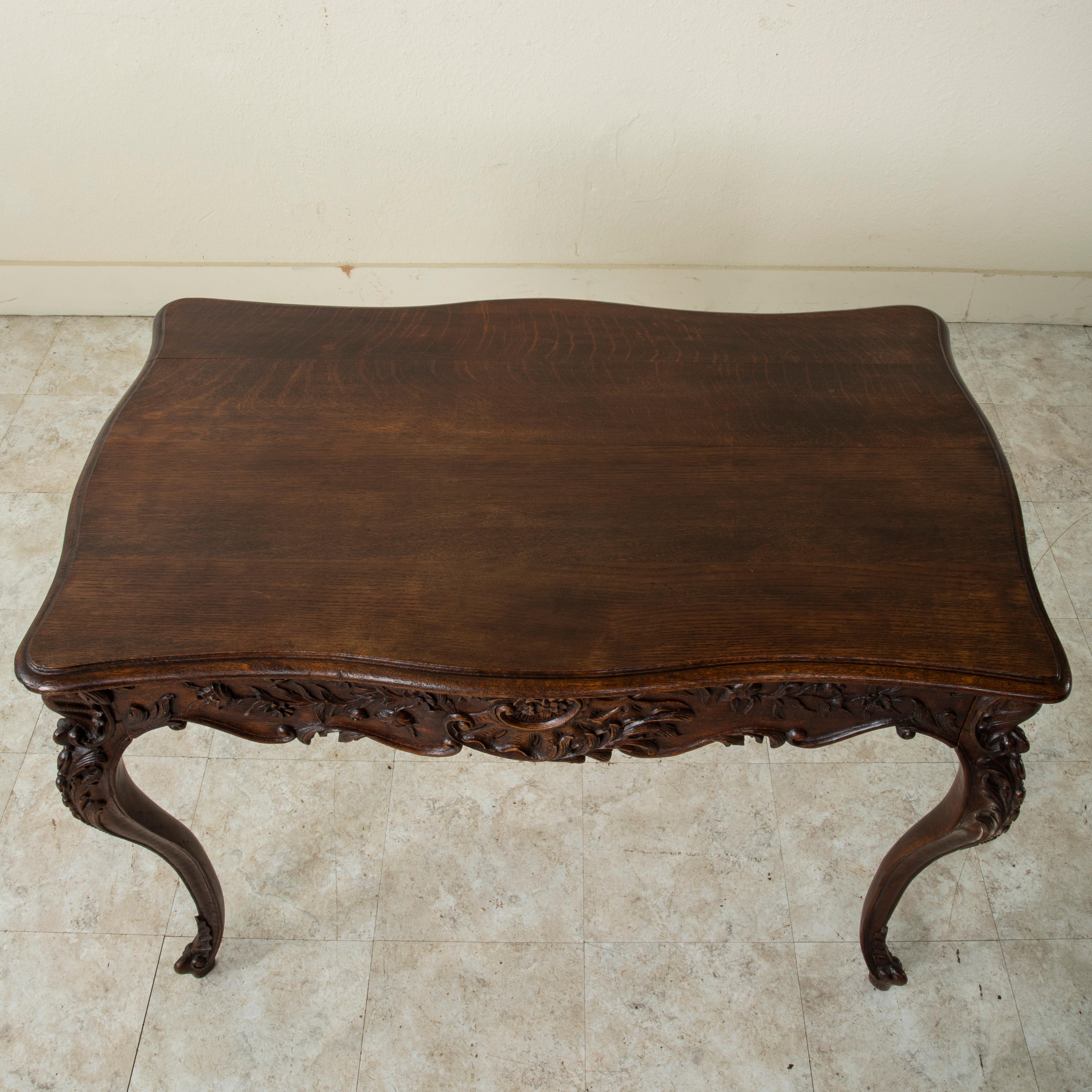 Late 19th Century French Louis XV Style Hand Carved Oak Writing Table or Desk 5