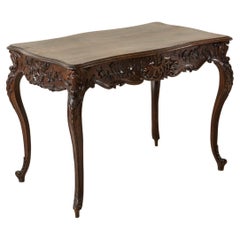 Late 19th Century French Louis XV Style Hand Carved Oak Writing Table or Desk
